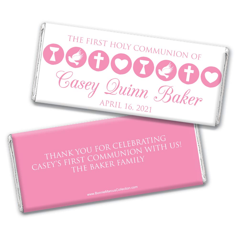 Personalized First Communion Chocolate Bars - Custom Girl's Candy Favors (36 Bars) - Perfect for Baptism, Christening & Religious Celebration Party Gifts