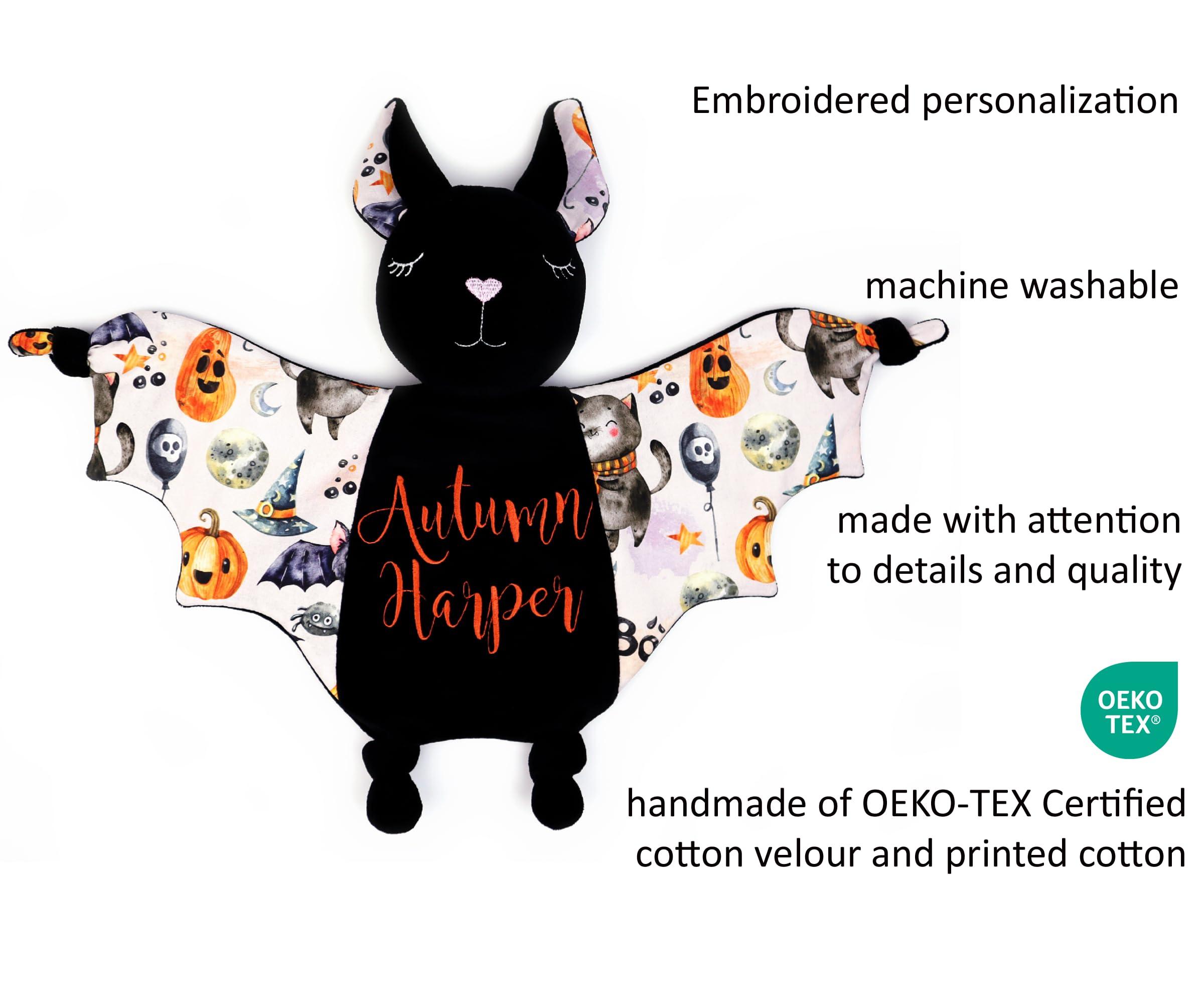Soft Plush Bat Security Blanket for Babies - Halloween Lovey Blanket & First Baby Gift | Perfect for Halloween Baby Shower, Nursery Decor & Gothic Themed Nursery