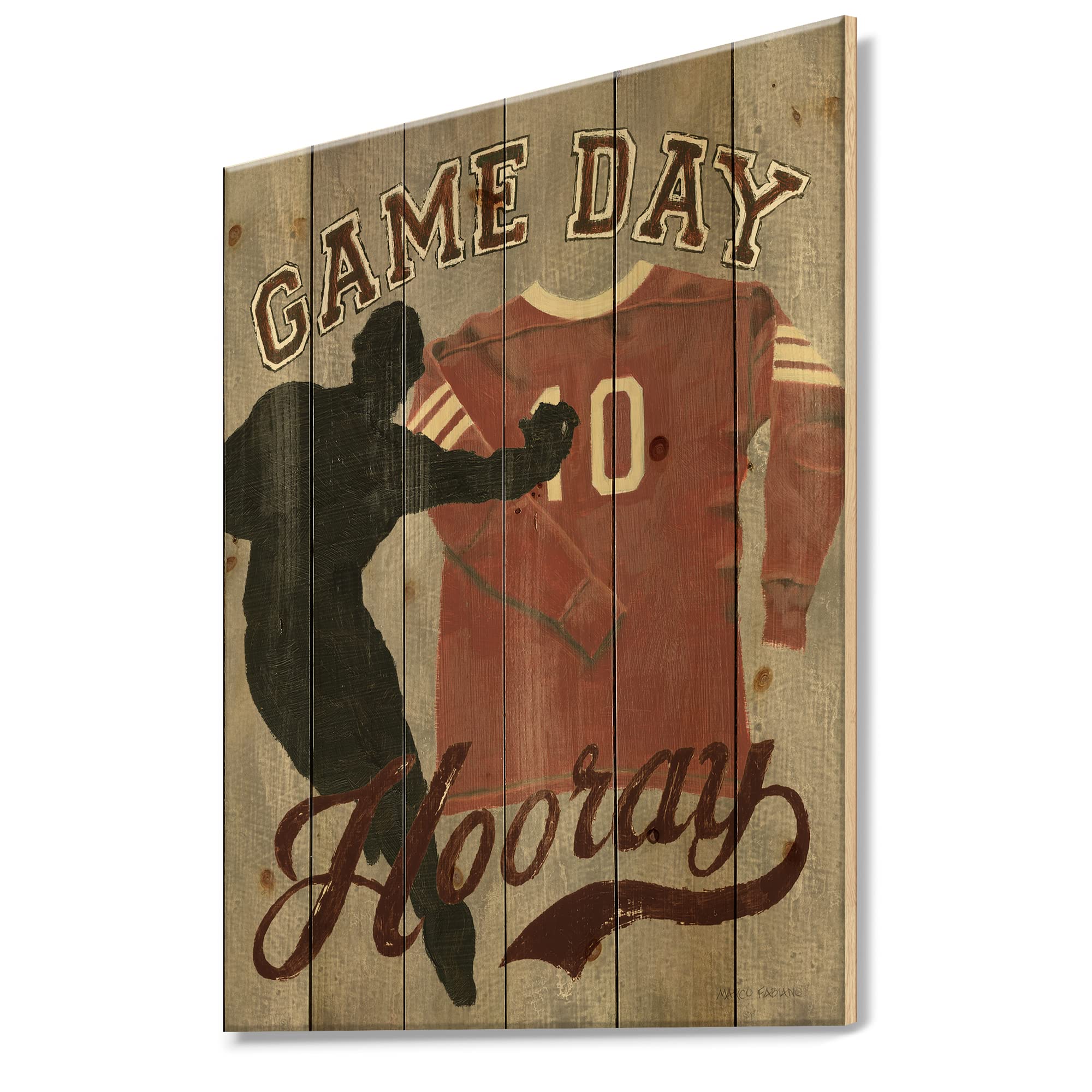 Vintage Football Game Day Print on Natural Pine Wood - 30x40 Inches - Sports Decor for Man Cave, Sports Bar & Game Room Wall Art