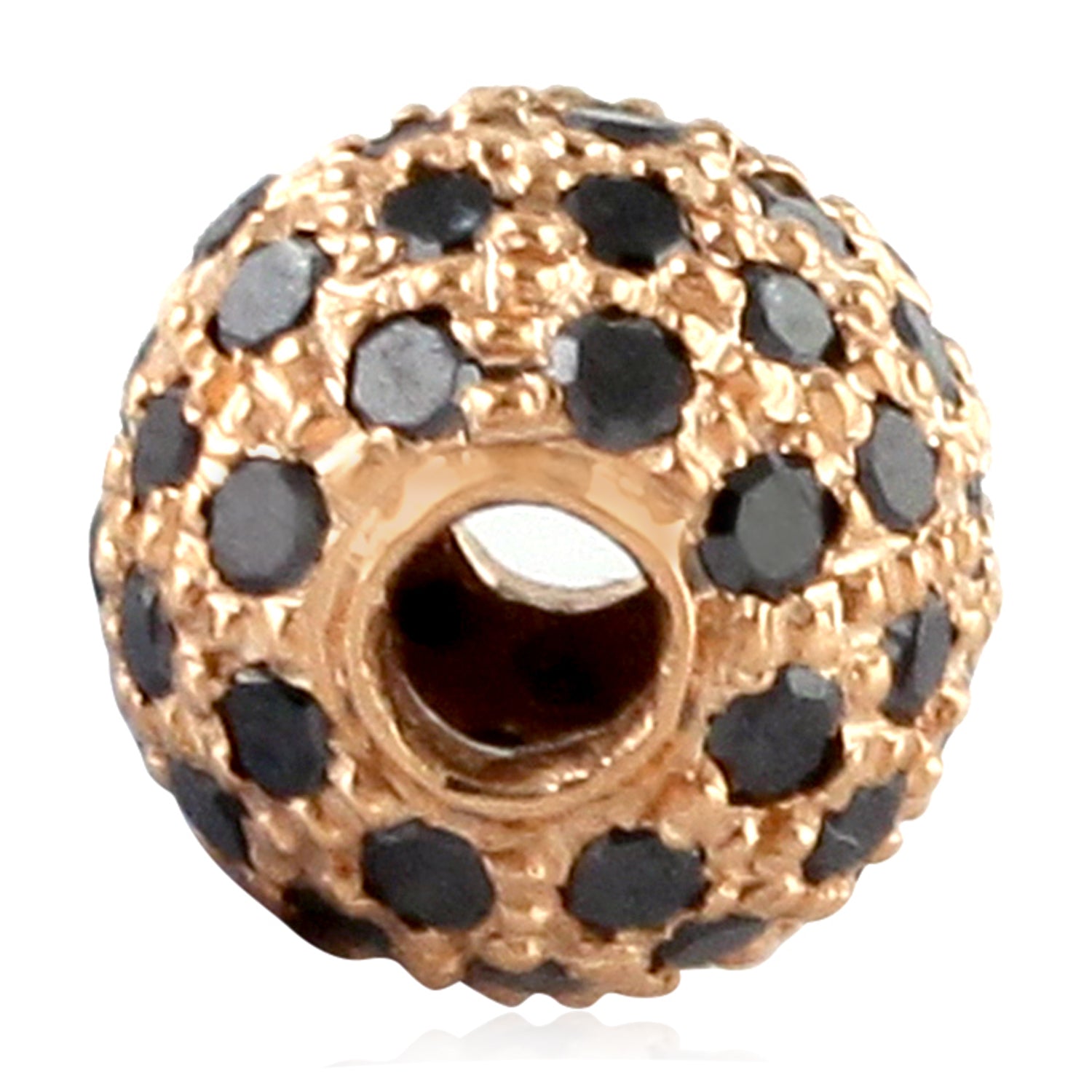 18k Rose Gold Black Diamond Pave Bead Ball - Jewelry Making Supplies for Necklaces, Bracelets & DIY Craft Projects