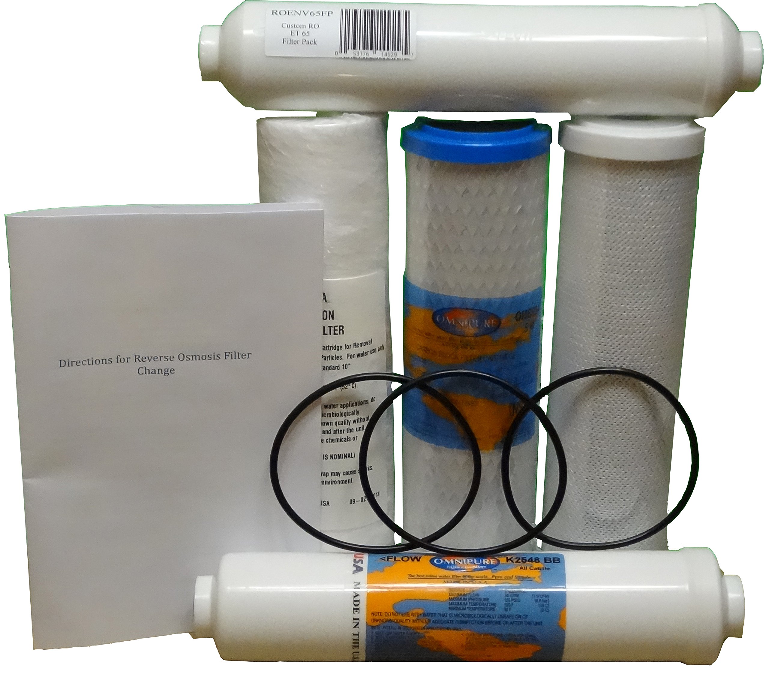 Custom RO ET 6500 6-Stage Reverse Osmosis Water Filter Replacement Pack - Compatible with Under Sink, Refrigerator & Whole House Water Filtration Systems