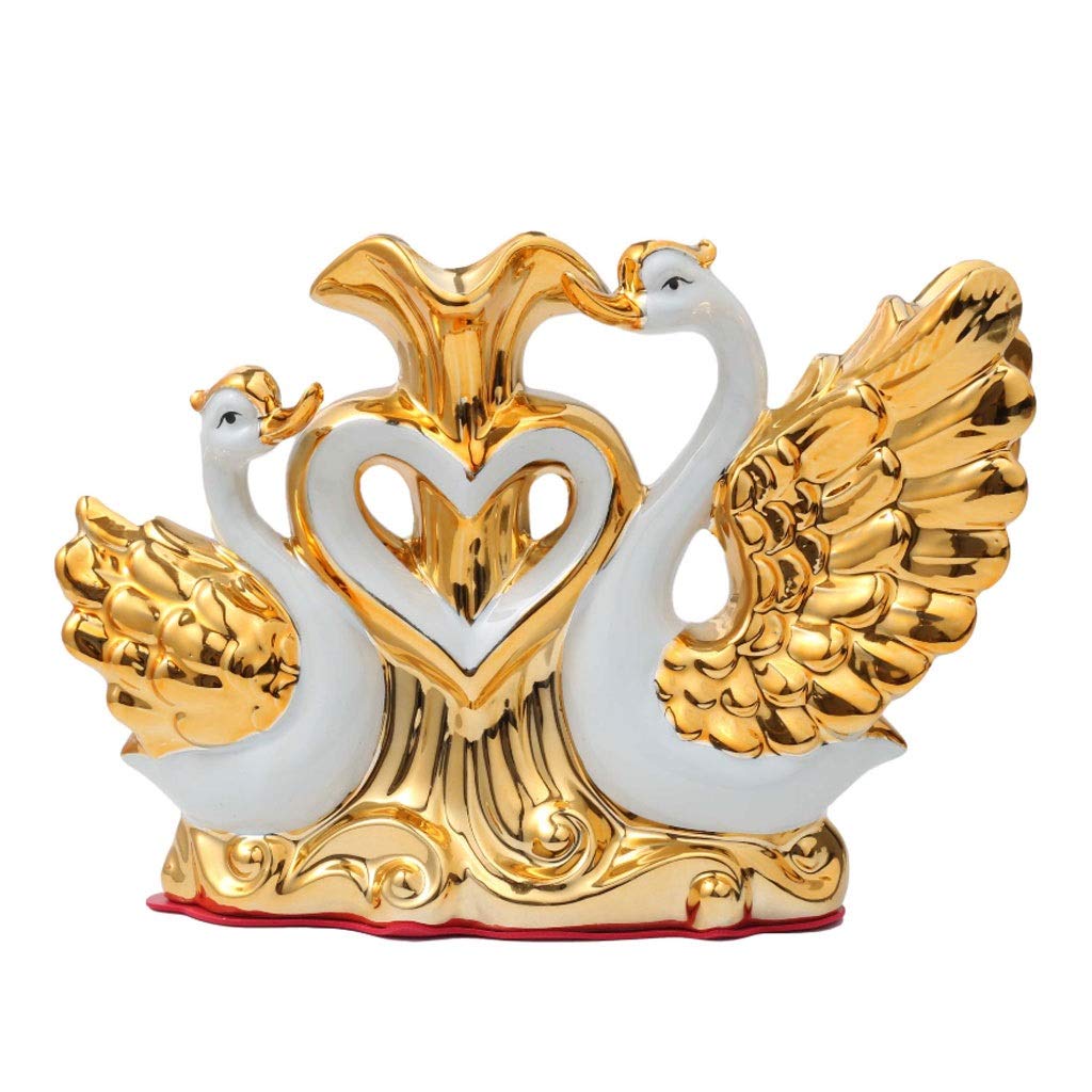 Elegant Gold-Plated Swan Vase - Large Ceramic Flower Vase for Wedding Gifts, Home Decor & Living Room Centerpiece - Perfect for Romantic Weddings, Anniversary Gifts & Luxury Home Furnishings (Gold, Large)