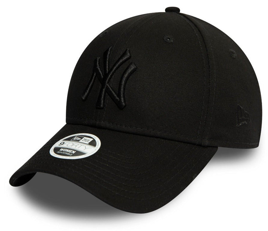 New York Yankees New Era 9Forty Essential All Black Baseball Cap for Women - Stylish Adjustable Hat for Baseball Games, Outdoor Sports & Casual Wear