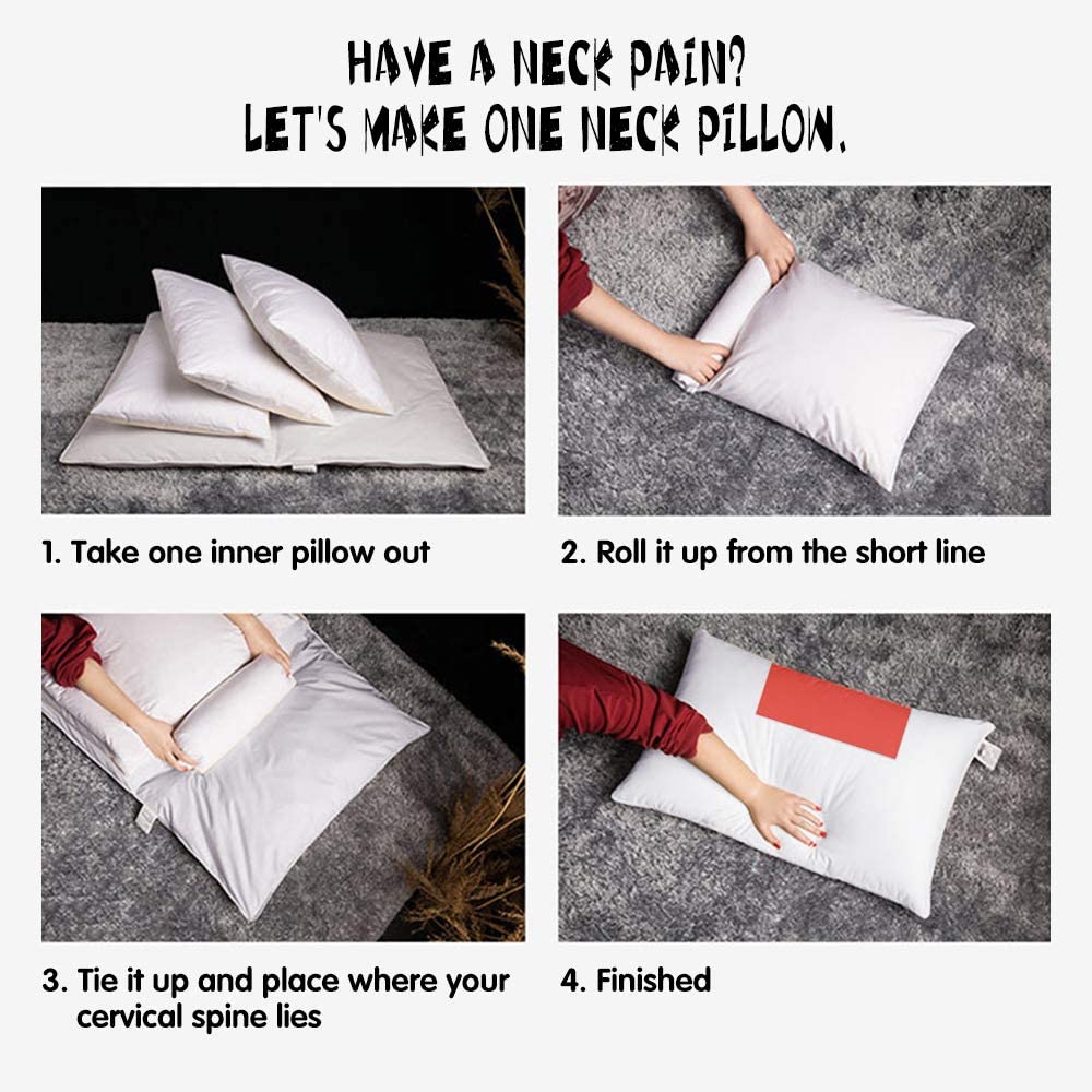 Premium Adjustable Layer Goose Feather Pillow Set of 2 - Queen Size with 100% Cotton Zipper Cover for Neck Pain Relief & Side Sleepers - Perfect for Back, Stomach & Side Sleeping Positions