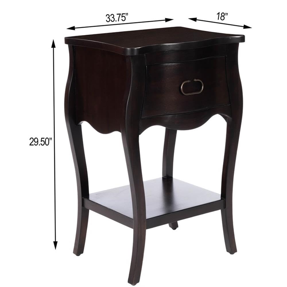 Beaumont Lane Mastercrafted Dark Brown Night Stand - Solid Wood Bedside Table for Bedroom, Living Room & Guest Room