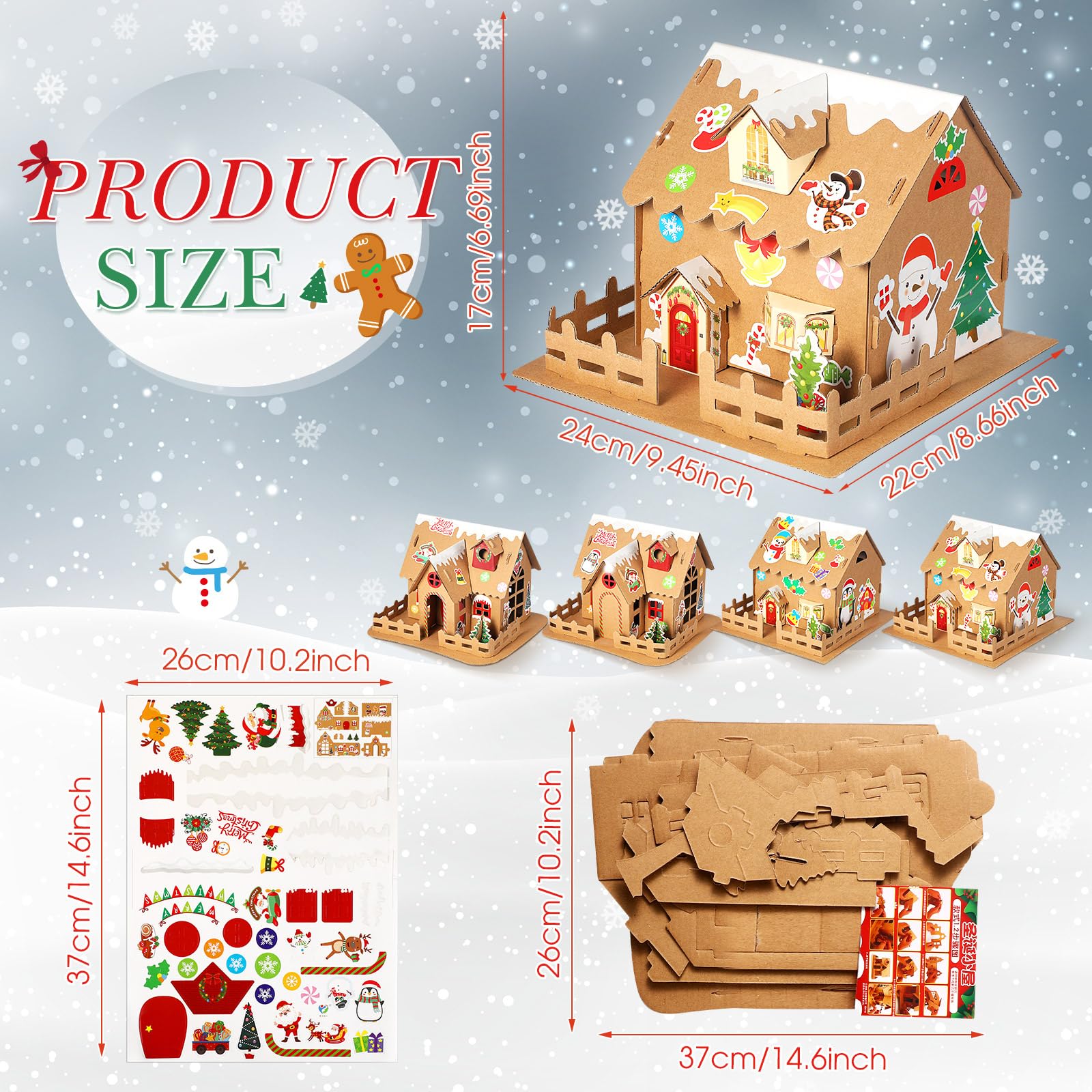 Hiboom 16-Piece Christmas Gingerbread House Craft Kit - DIY 3D Holiday Decorations for Kids, Boys & Girls - Perfect for Xmas Party Games, Classroom Activities & Family Crafting Fun