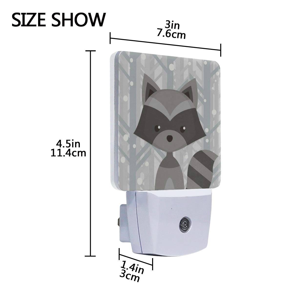 Cartoon Raccoon Night Light Set of 2 - Plug-in Motion Sensor LED Nightlight for Kids Room, Nursery, Hallway & Bedroom