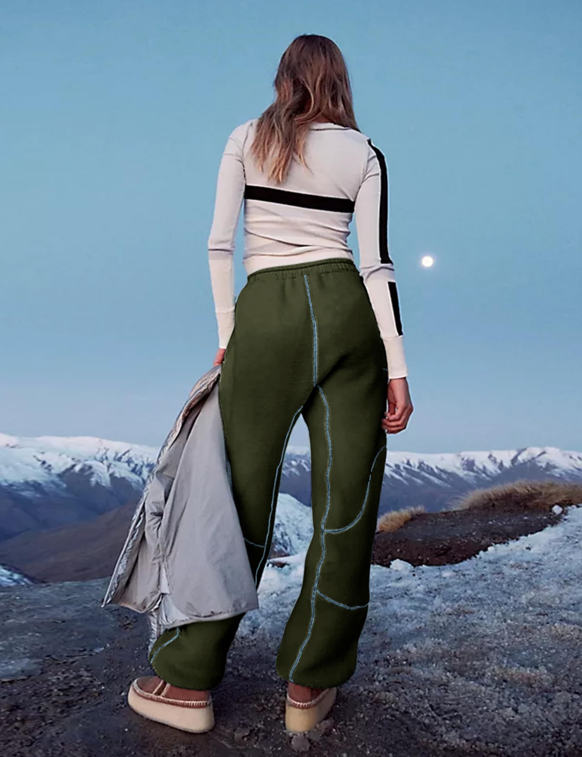Omoone Women's 2024 Winter Fleece Sherpa Sweatpants - Warm Fuzzy Snow Ski Pants, Loose Fit Thermal Activewear with Pockets for Skiing, Snowboarding & Casual Winter Outfits