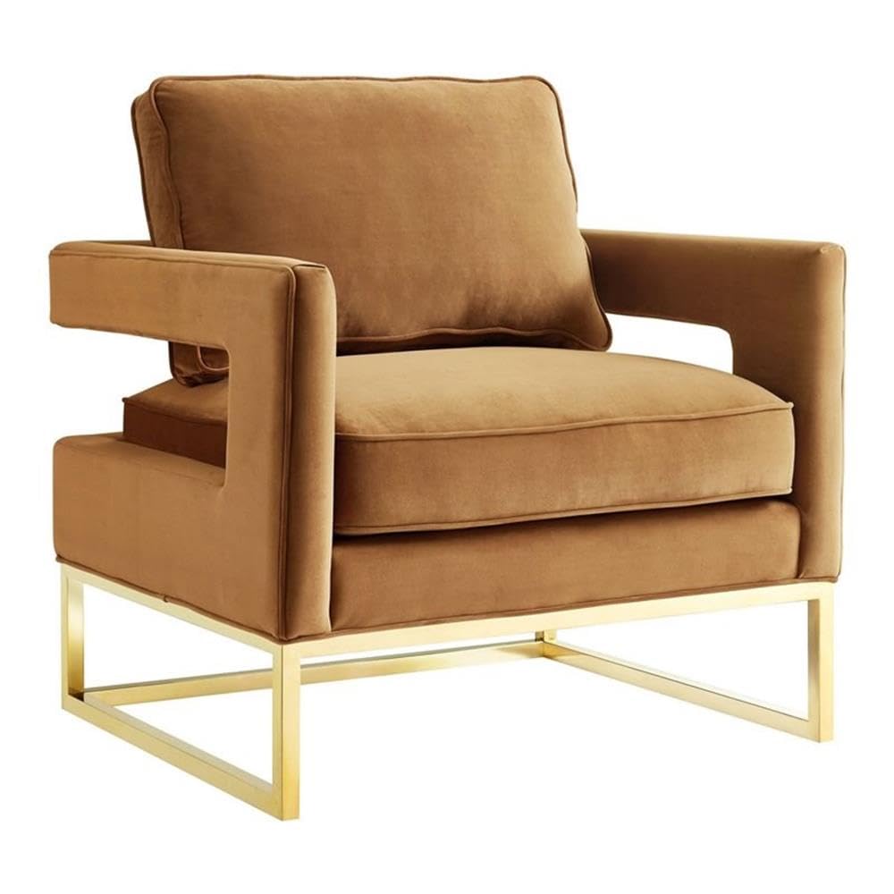 TOV Furniture Avery Collection Modern Leather Upholstered Armchair with Gold Metal Legs - Cognac Brown Living Room Chair for Home Office, Lounge & Reading Nook