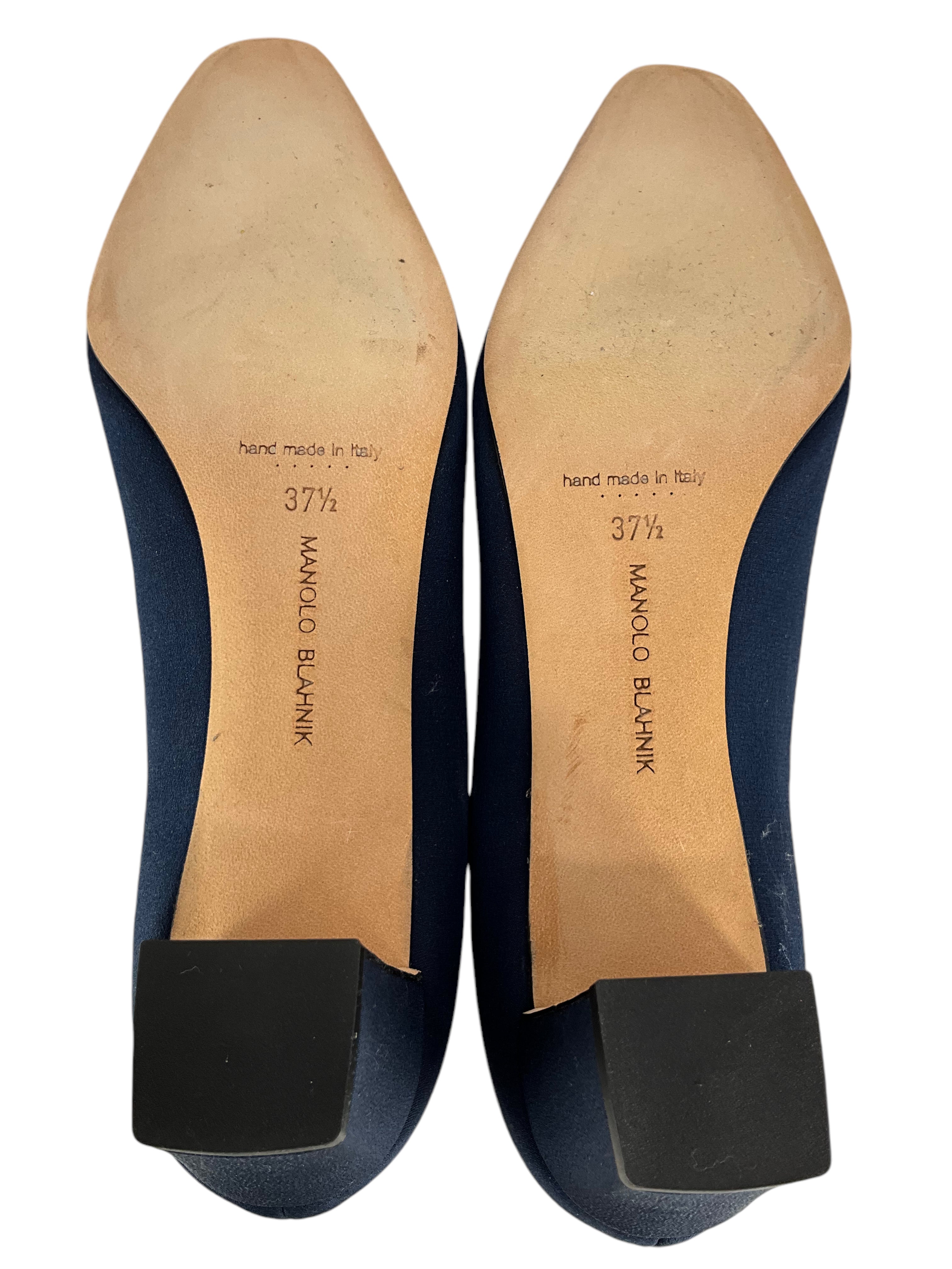Manolo Blahnik Okkato Low Heel Pumps with Jewel Buckle - Size 7.5 US Women's Shoes | Perfect for Office, Wedding & Evening Events