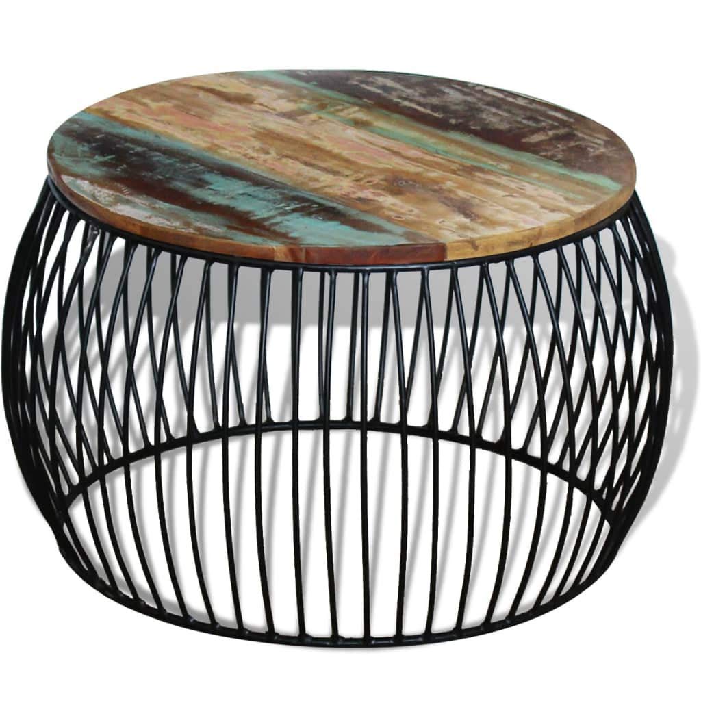 Reclaimed Wood Coffee Table Round 26.8 Inch - Rustic Farmhouse Style Living Room Center Table for Home Decor & Cozy Gatherings