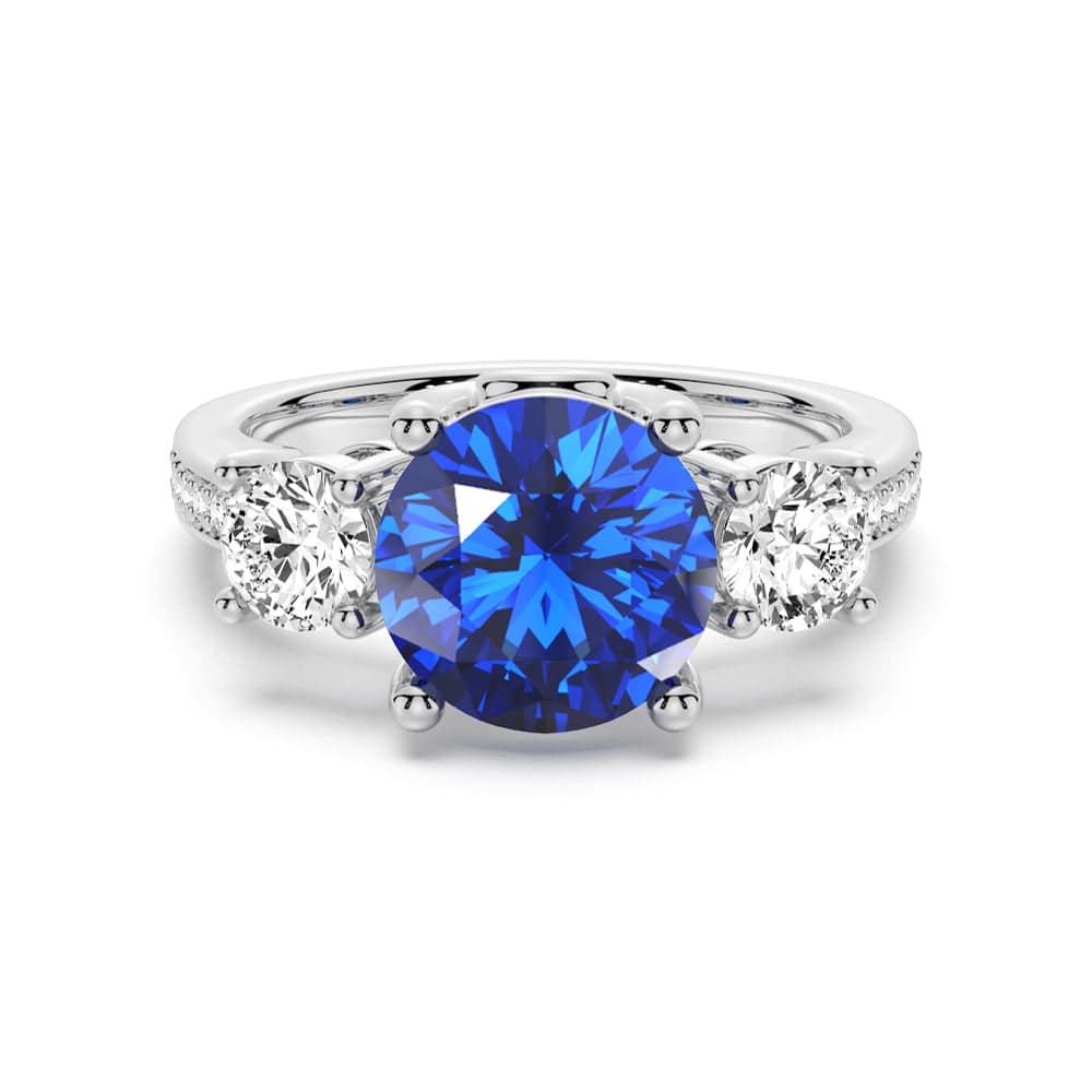 2.5 Carat Classic Blue Sapphire & White Sapphire Three Stone Ring – Elegant Engagement, Wedding, or Anniversary Jewelry Gift for Her