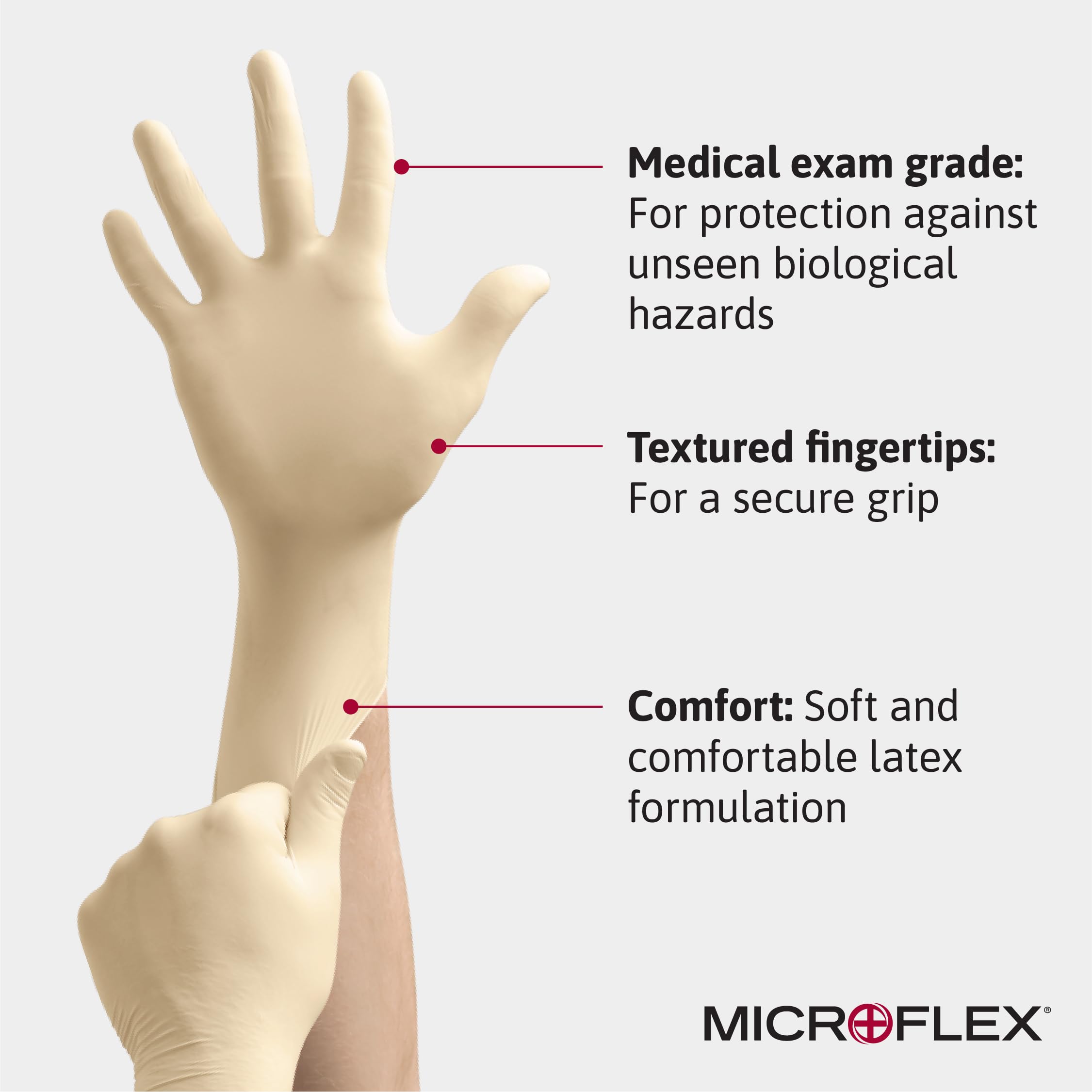 Microflex 10-754 Disposable Latex Gloves for Cleaning, Food Prep & Medical Use - Textured Fingertips, Natural Rubber (100 Count) - Ideal for Home, Kitchen, Salon & Healthcare Professionals