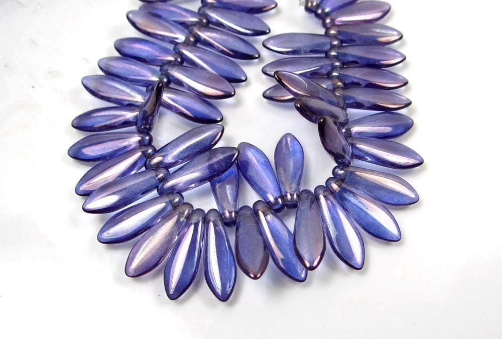 25pcs Czech Glass Dagger Beads 5x16mm - Transparent Jewelry Making Supplies for DIY Bracelets, Necklaces, Handmade Crafts | Perfect for Boho, Beadwork & Fashion Accessories