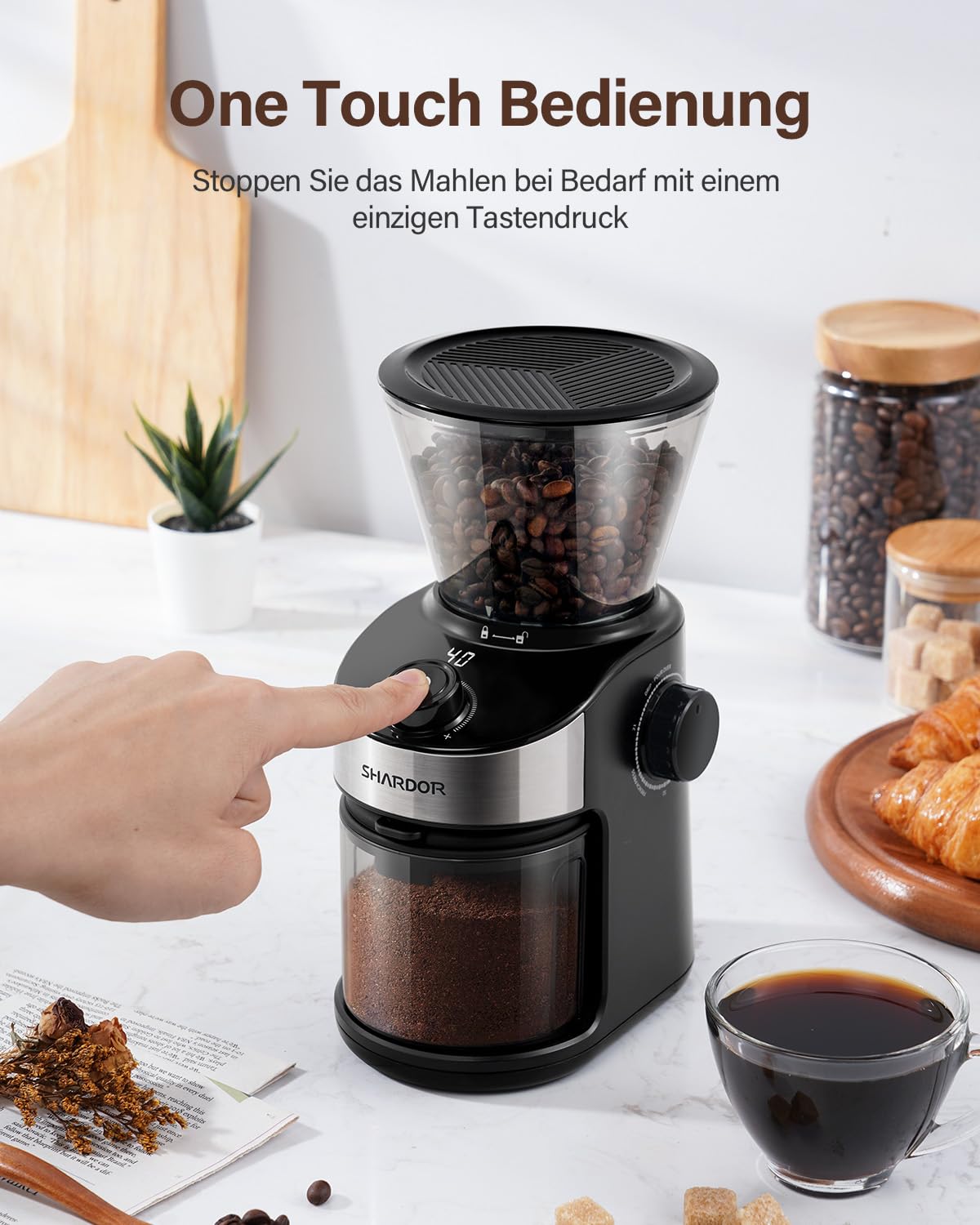 SHARDOR Electric Coffee Grinder with 25 Grind Settings, Precision Digital Display, Burr Grinder for Espresso, Drip Coffee & French Press - Perfect for Home, Office & Coffee Shops