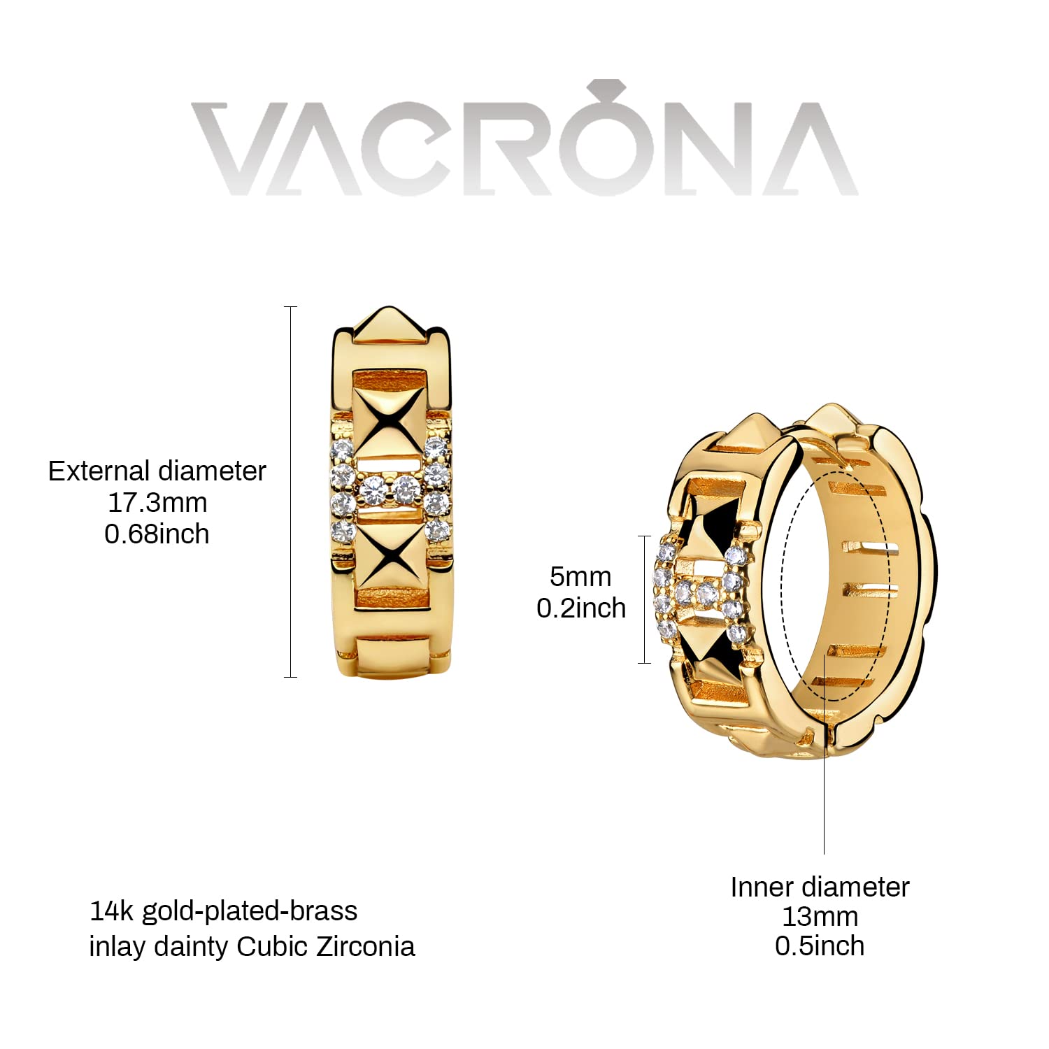 VACRONA 14k Gold Plated Cubic Zirconia Huggie Hoop Earrings - Dainty Tiny Lightweight Hoops for Women - Perfect for Everyday Wear, Date Nights & Gift Giving