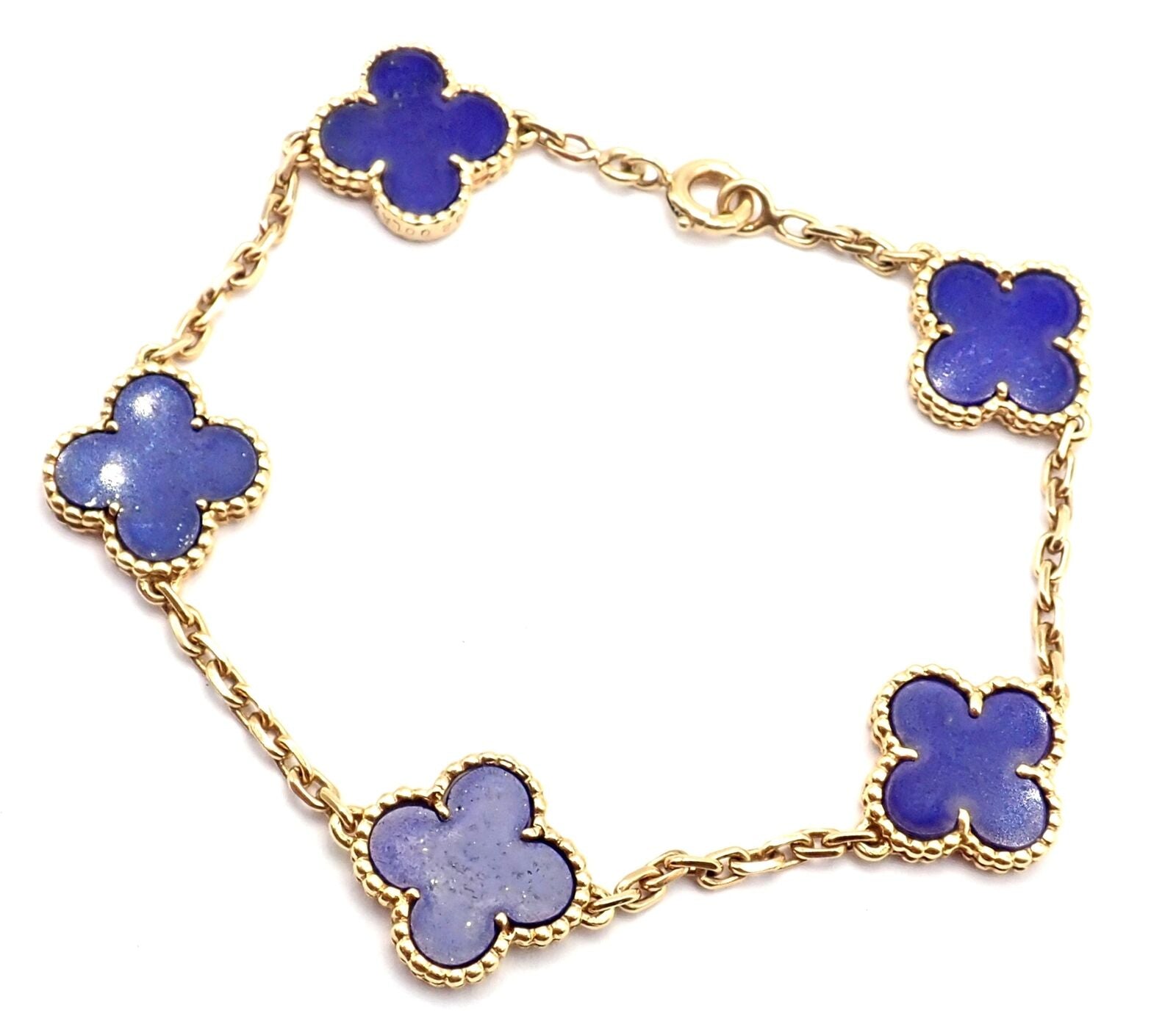Authentic Van Cleef & Arpels 18k Gold 5 Motif Alhambra Bracelet with Lapis Lazuli - Luxury Jewelry Gift for Women, Perfect for Weddings & Special Occasions