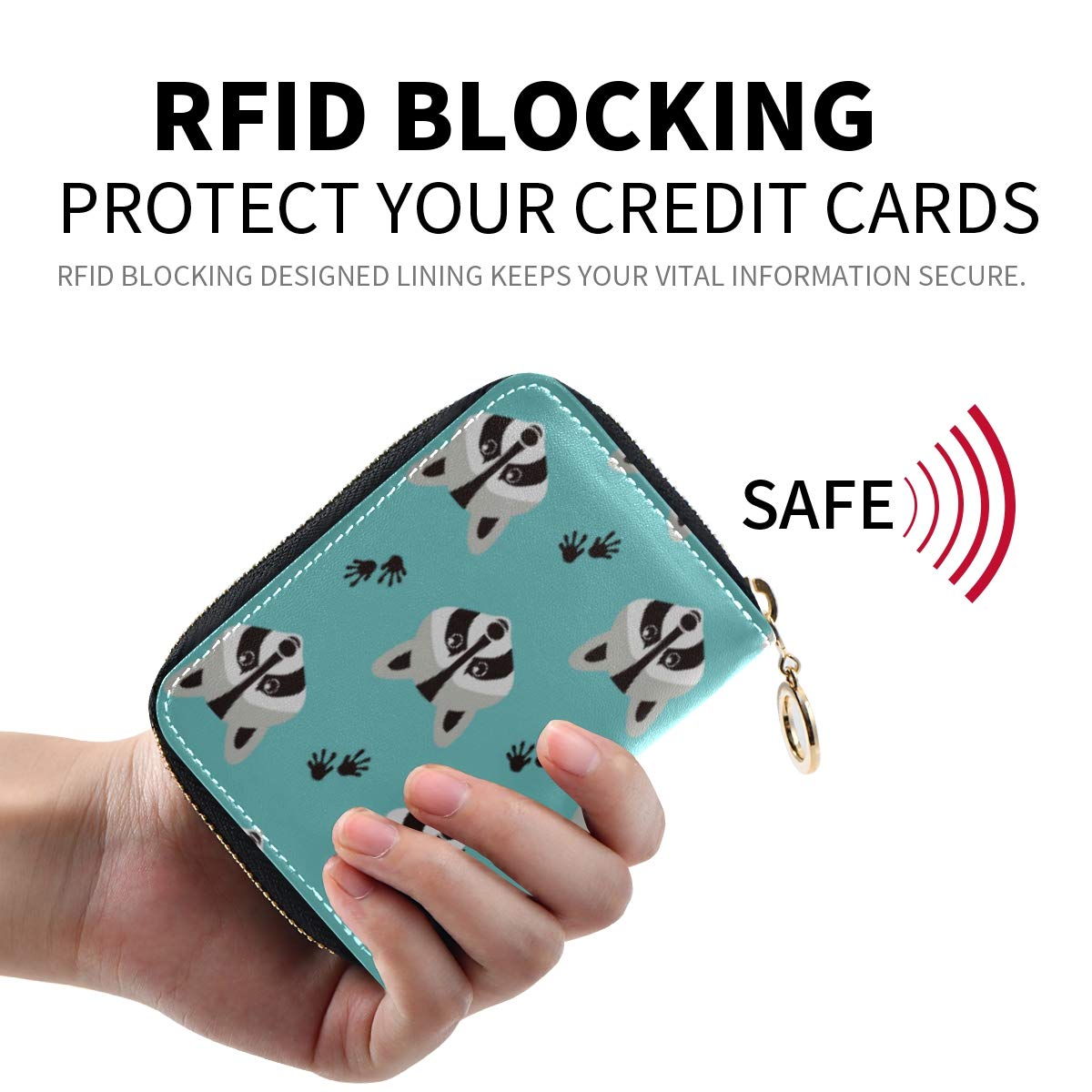 Premium RFID Blocking Leather Zipper Card Holder Wallet for Women - Stylish Printed Design for Credit Cards, ID & Cash - Perfect for Travel, Work & Everyday Use