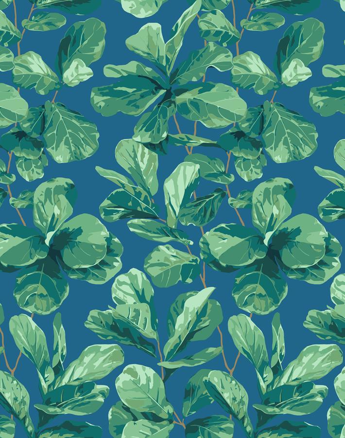 Nathan Turner Fiddle Fig Wallpaper in Cadet Blue - Botanical Peel and Stick Wallpaper for Living Room, Bedroom, and Nursery Decor