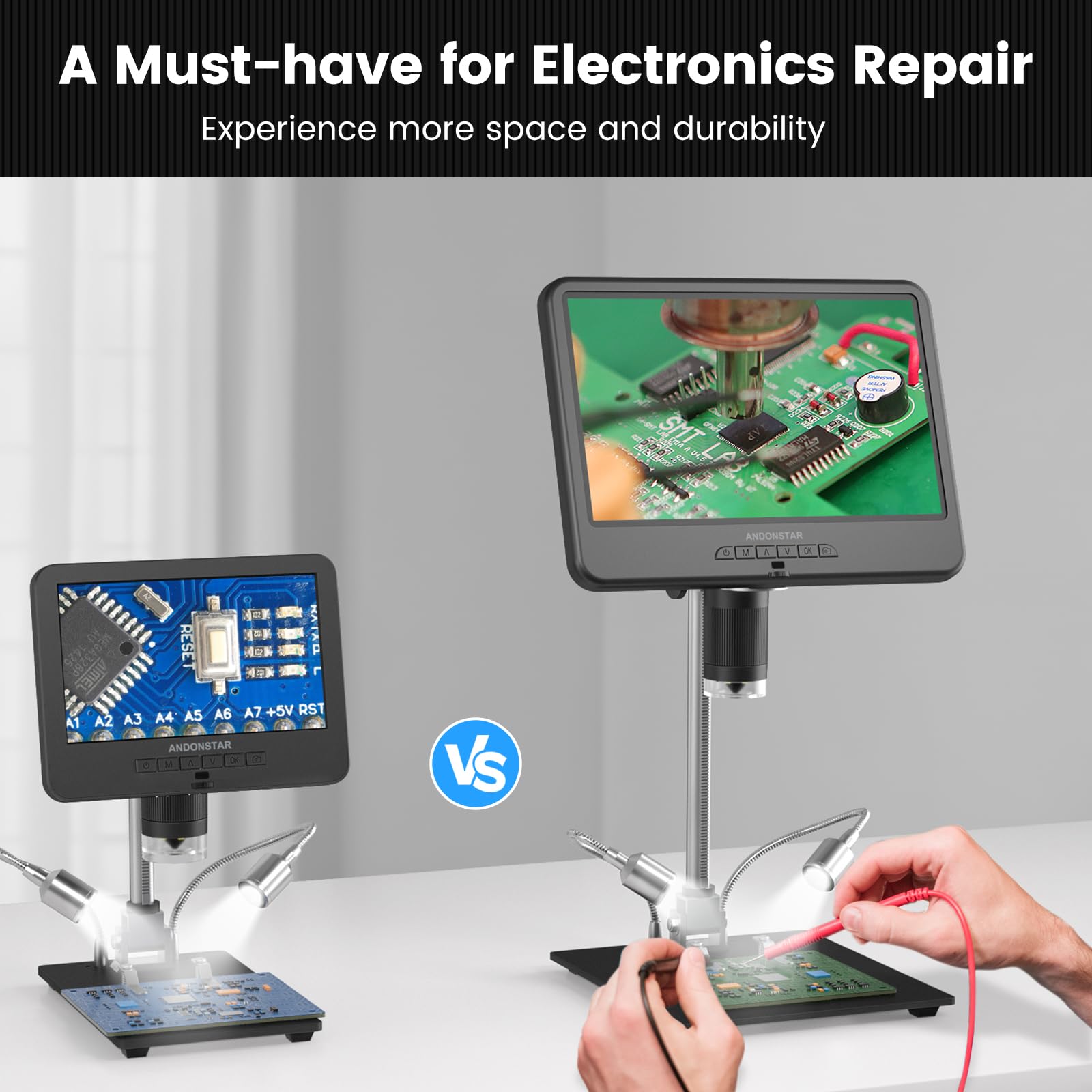 Andonstar AD210 10.1 Inch LCD Digital Microscope for Adults - High Magnification Soldering Microscope for Electronics Repair, Coin Collecting & Error Coin Inspection with LED Light - Includes Biological Slides Kit & 32GB SD Card - Perfect for Hobbyists, Jewelers & STEM Education