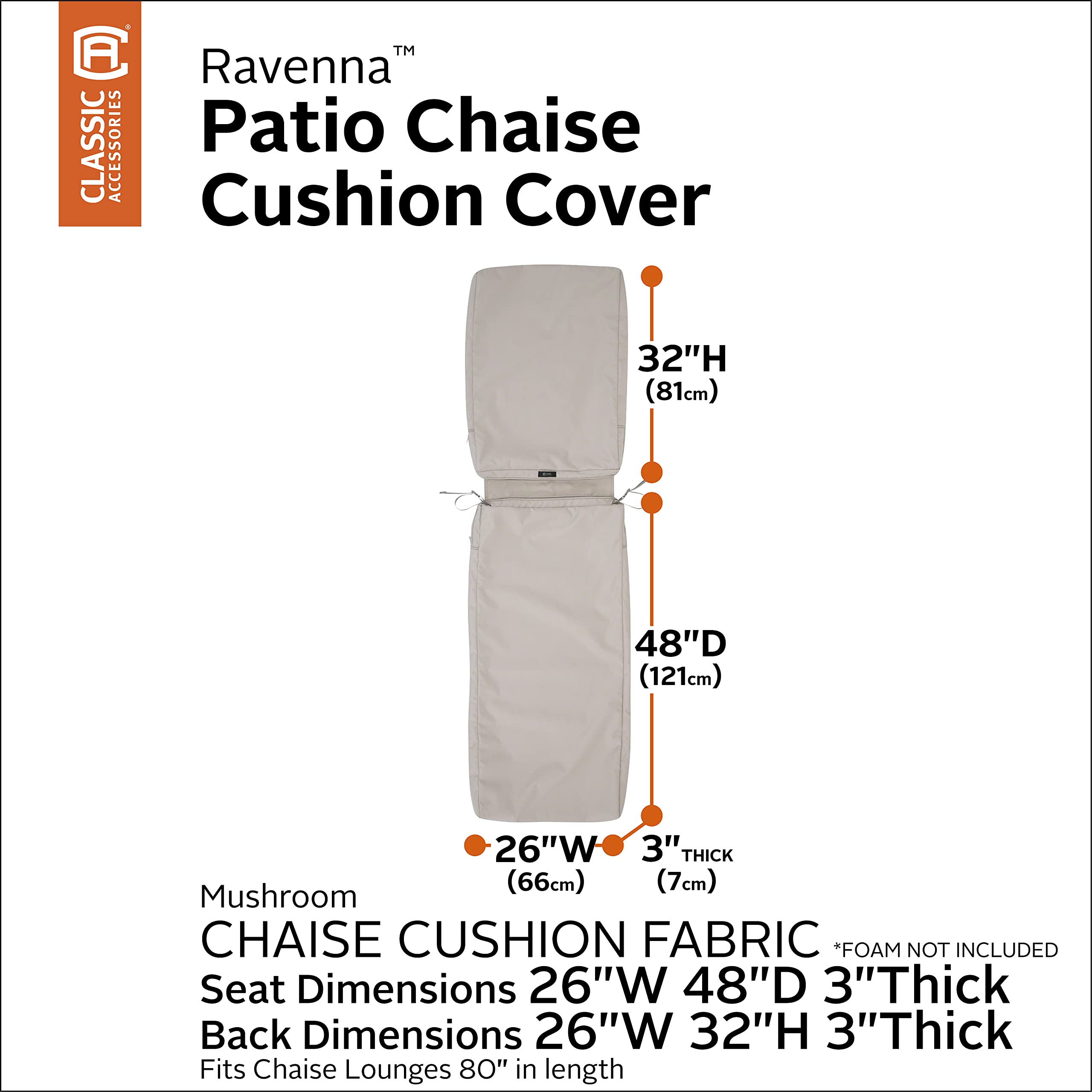 Water-Resistant Patio Chaise Cushion Cover 80x26