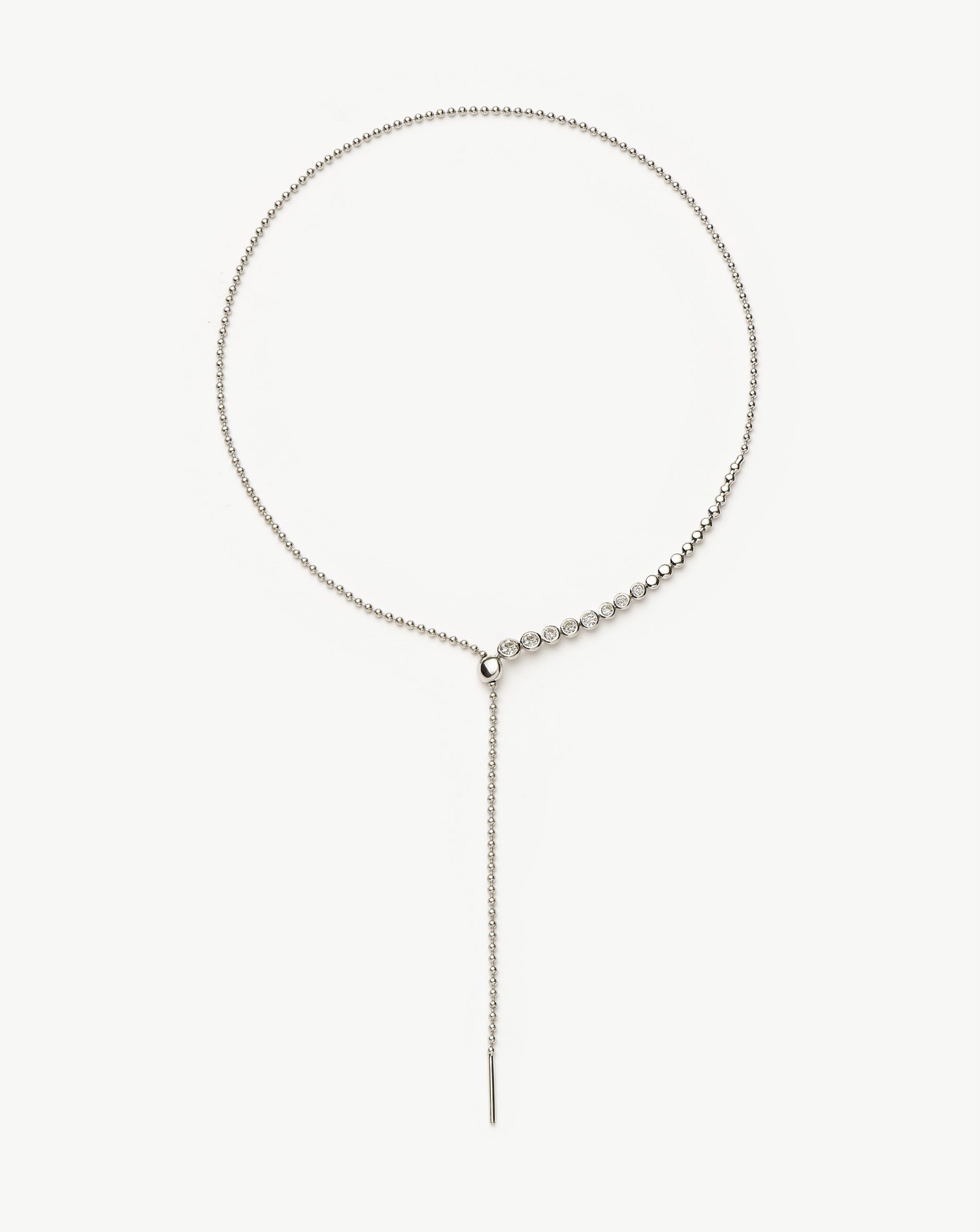 Elegant Beaded Stone Slider Lariat Necklace - Sterling Silver Cubic Zirconia Pendant for Women | Perfect for Weddings, Parties & Evening Events