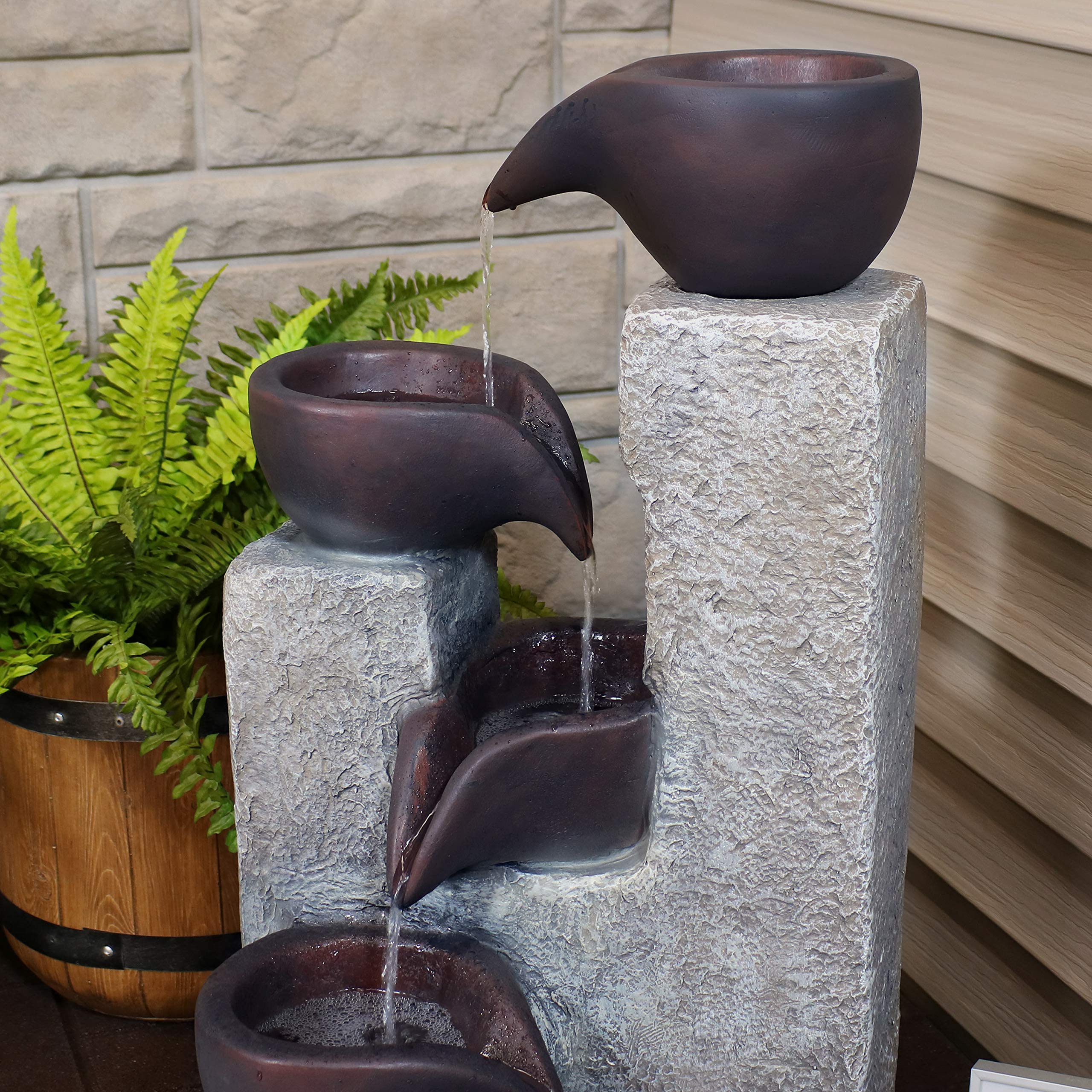 Sunnydaze 29-Inch Aged Tiered Solar Fountain with Battery Backup - Outdoor Water Feature with Submersible Pump - Polyresin Garden Decor for Patio, Yard, and Landscape
