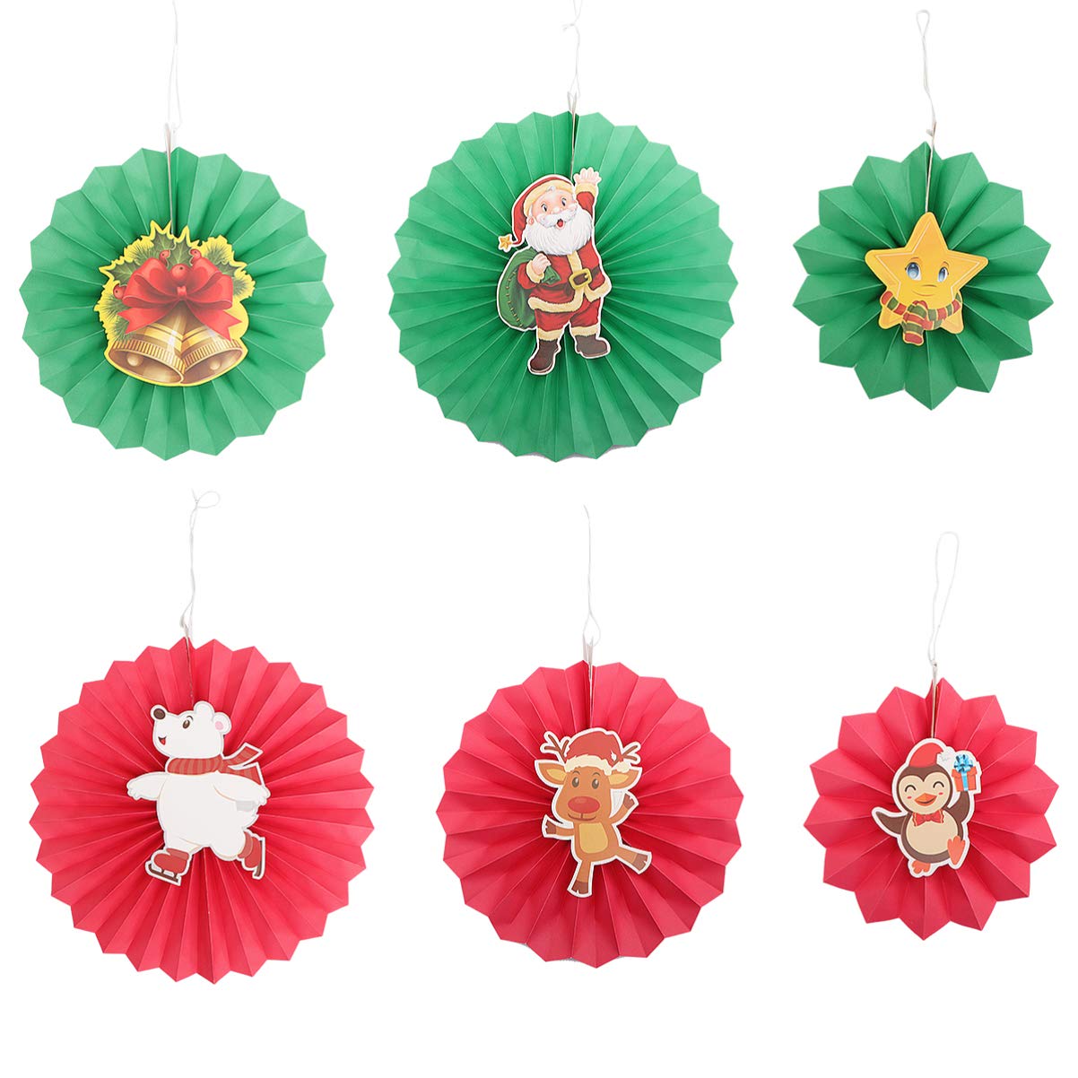 TENDYCOCO 6-Piece Christmas Paper Fans Set - Cartoon Santa & Reindeer Tissue Paper Decorations for Holiday Party, Tree & Home Decor | Perfect for Christmas Celebrations, Gift Wrapping & Festive Atmosphere