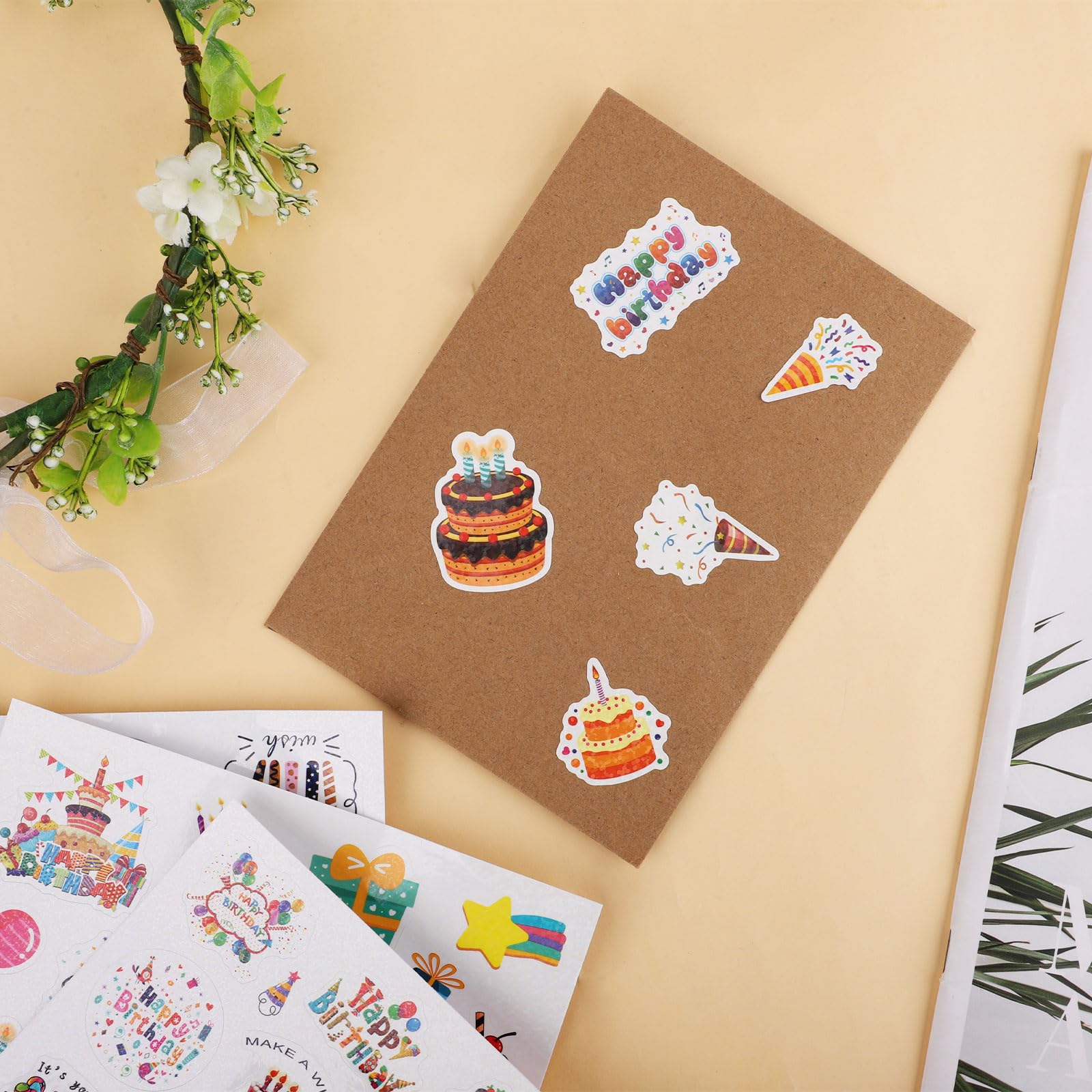 6 Sheet Happy Birthday Stickers - 24 Cute Adhesive Party Decals for Kids, DIY Birthday Decorations & Party Supplies | Perfect for Birthday Cards, Gift Wrapping, Scrapbooking & Party Favors