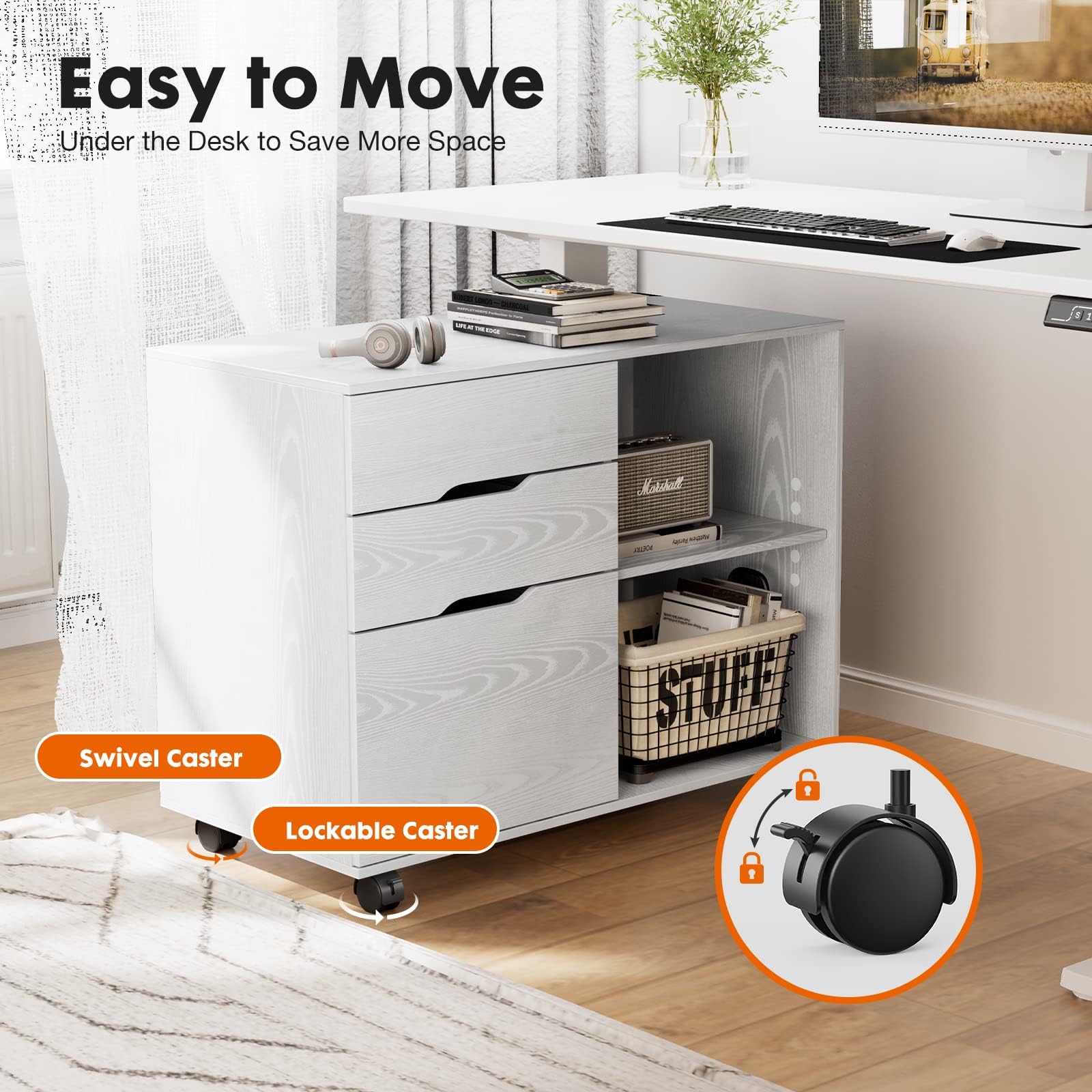 3-Drawer Vertical File Cabinet - Mobile Lateral Filing Cabinet with Adjustable Shelves for Office, Kids Room & Small Spaces | Printer Stand & Storage Solution for Home, Bedroom & Workspace