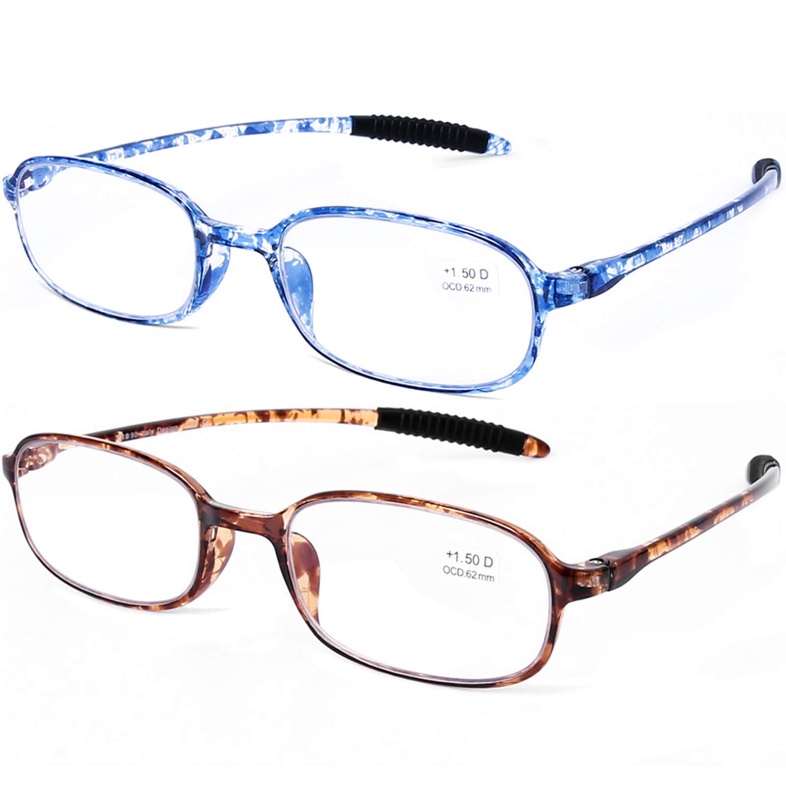 AQWANO 2 Pack Blue Light Blocking Computer Glasses for Women & Men, UV Protection Reading Glasses with Flexible TR90 Frame, Lightweight +2.5 Readers - Perfect for Office Work, Gaming & Screen Time
