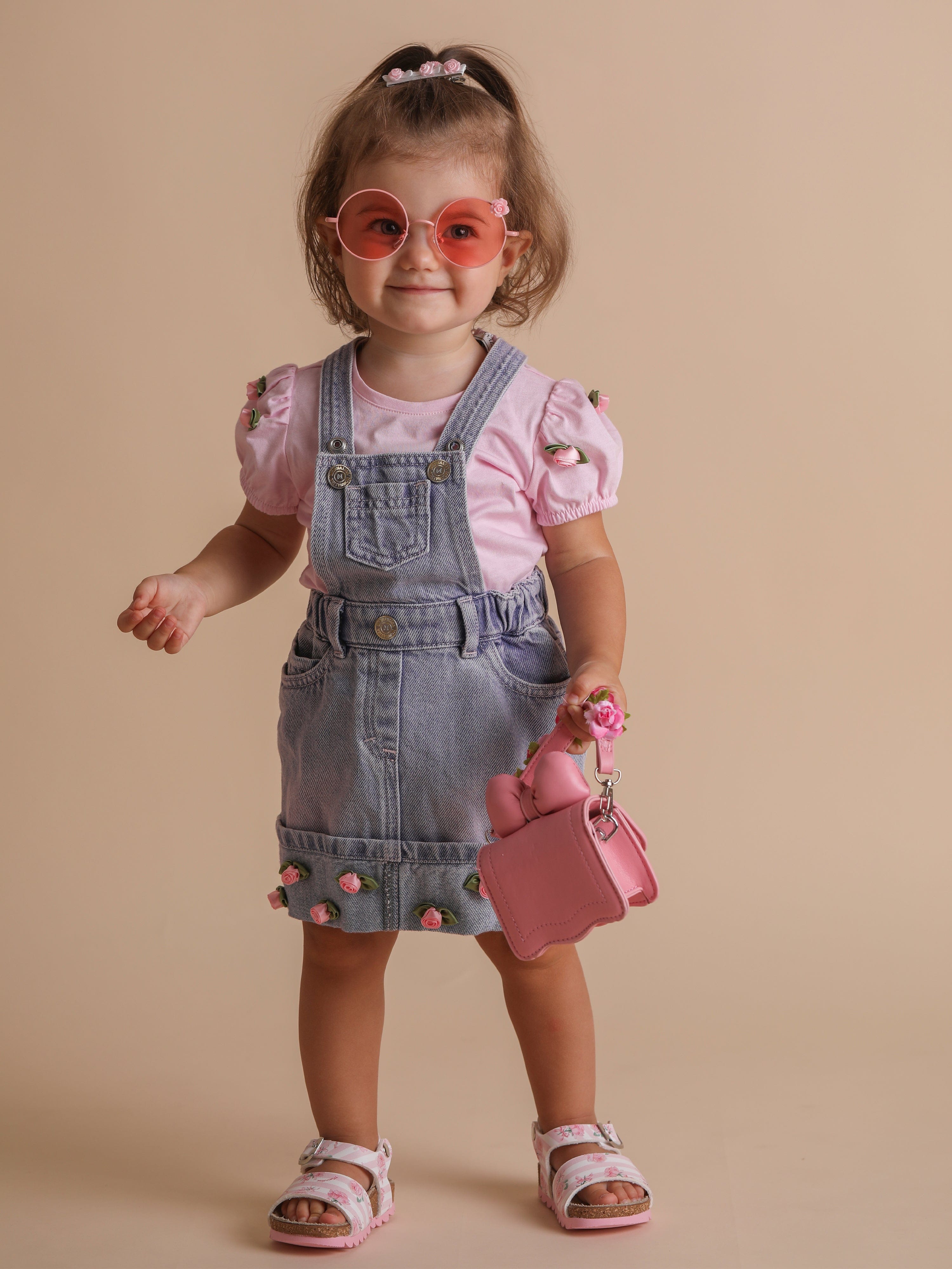 Adorable Baby Girls Rose Denim Dungaree Dress - Blue Denim Overalls for Toddlers | Perfect for Playdates, Photoshoots & Everyday Wear