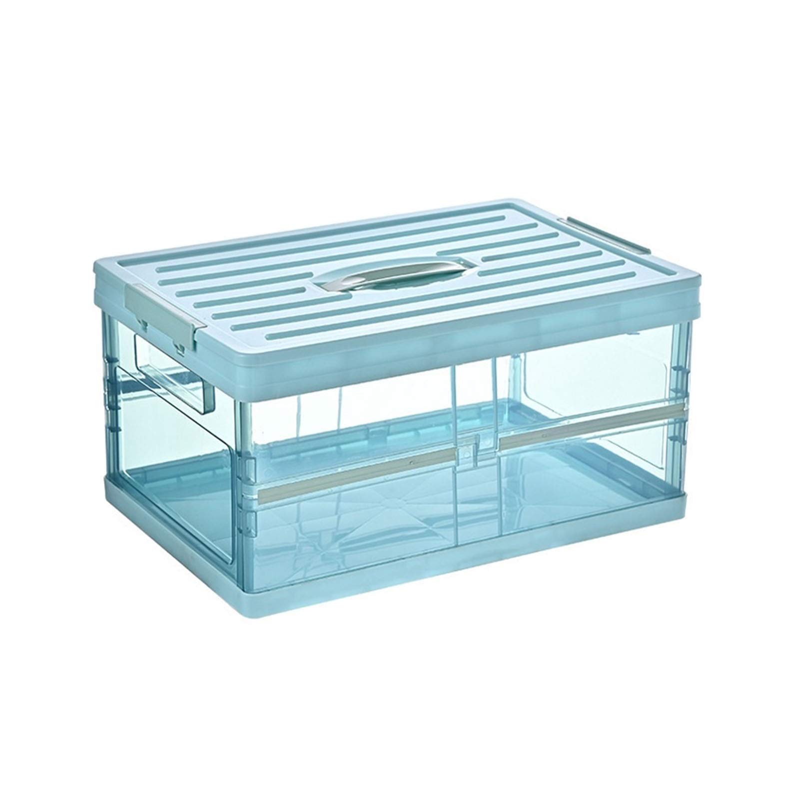 Collapsible Plastic Storage Bins with Lids - Foldable Transparent Organizer Box for Shoes, Clothes, Toys, Books & Groceries (20L, Blue) - Perfect for Closet, Pantry, Garage & Office Organization