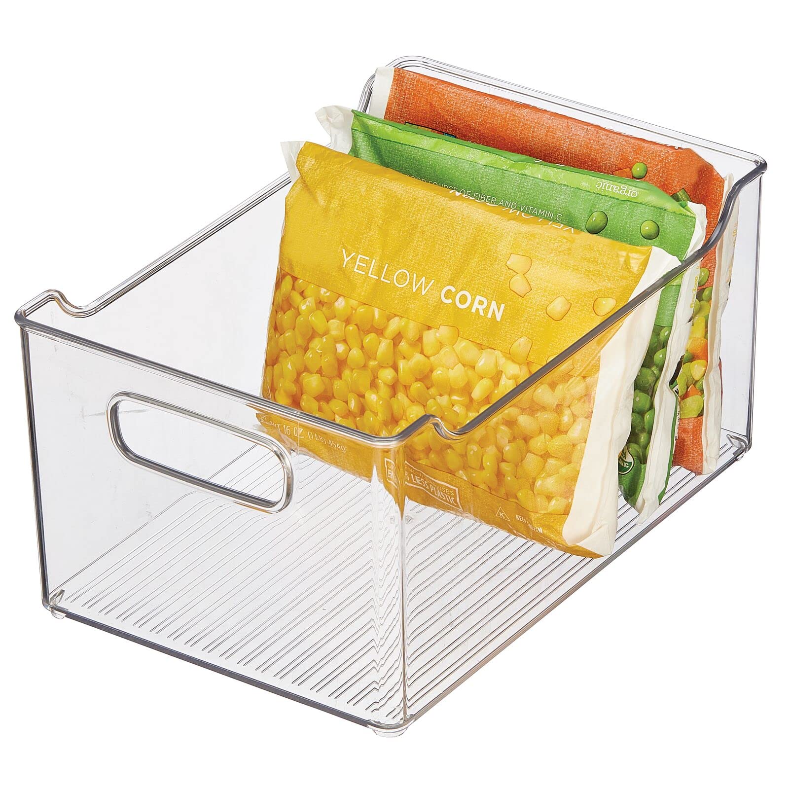 mDesign Clear Plastic Storage Bins with Handles - 4 Pack Kitchen & Pantry Organizer for Fruits, Vegetables, Snacks, Drinks - Perfect for Cabinet, Shelf, Fridge & Freezer Organization
