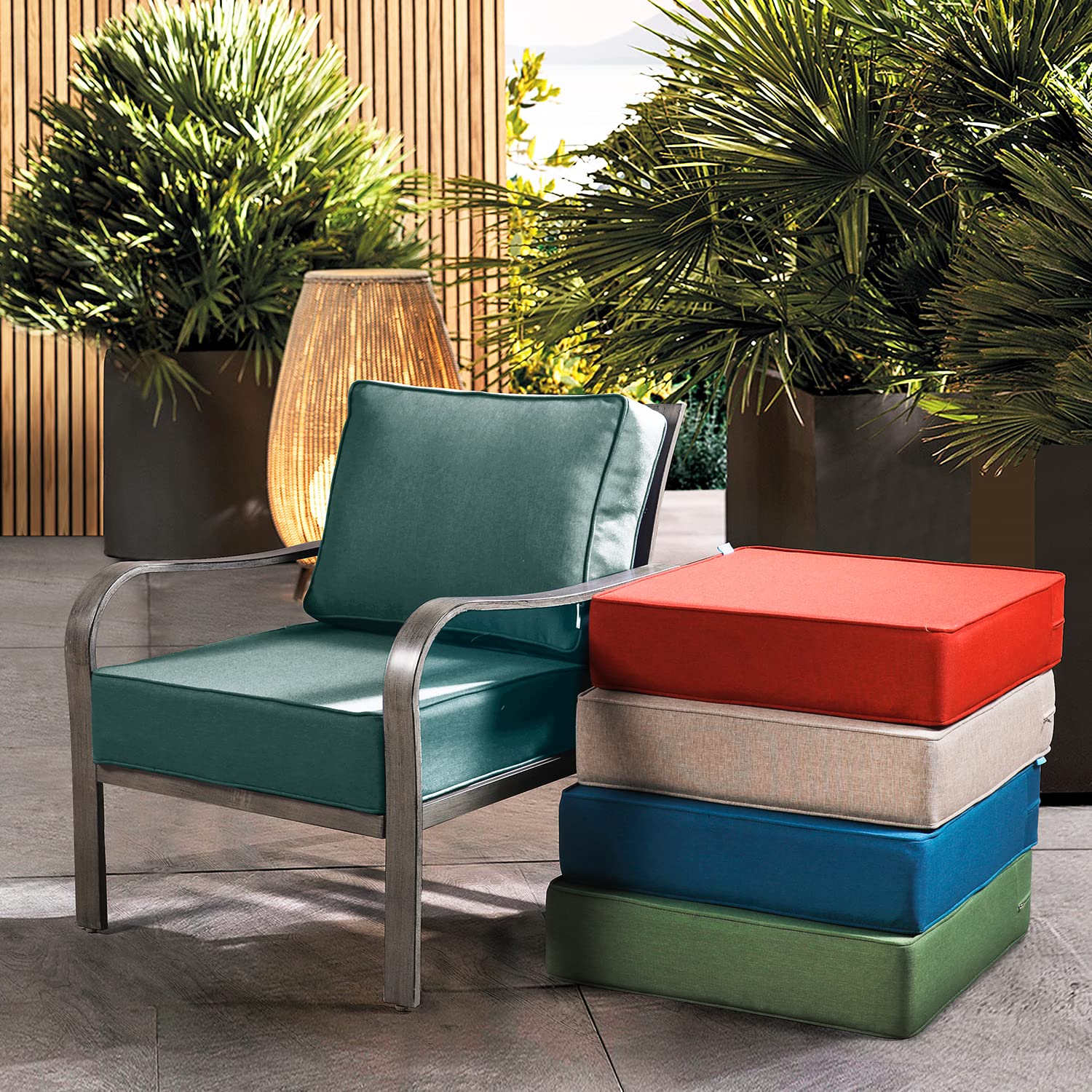 ARTPLAN 2-Piece Deep Seat Outdoor Patio Chair Cushions Set - 24x24x6 & 18x24 Inches Square Aqua Blue Waterproof Cushions for Patio Furniture, Garden, Poolside & Deck Chairs - All-Weather Comfort for Outdoor Relaxation