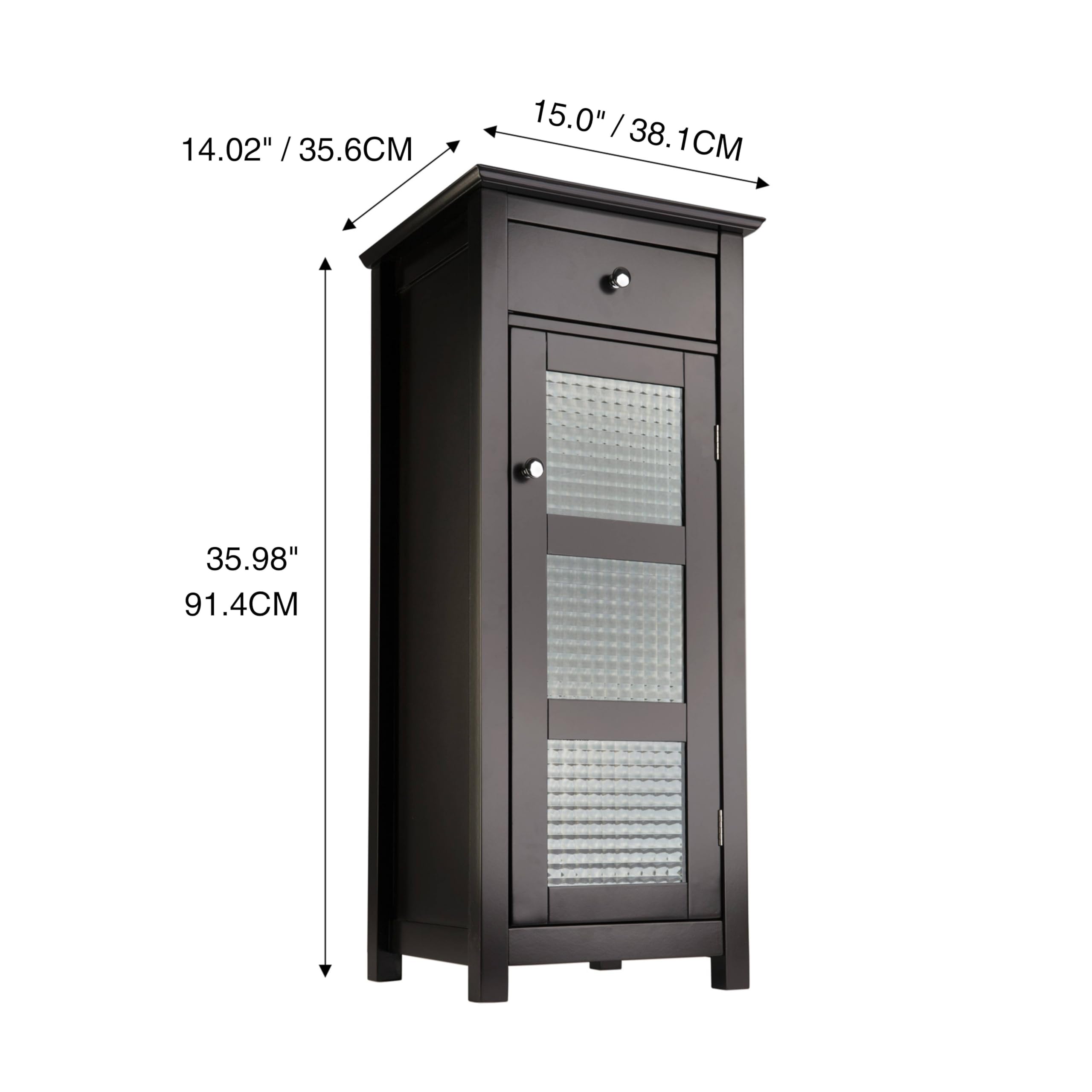 Teamson Home Chesterfield Wooden Floor Cabinet with Waffle Glass Door and Drawer - Espresso Finish Storage Cabinet for Living Room, Bedroom & Entryway Organization