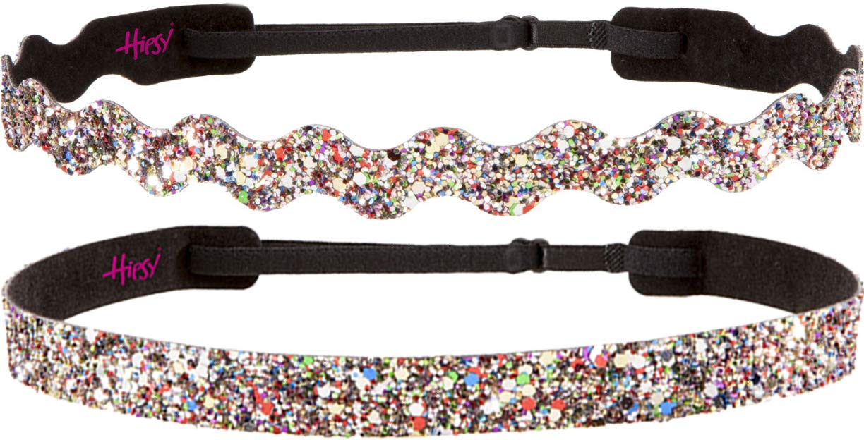 Sparkly Bling Adjustable No-Slip Headbands for Women, Girls & Teens - 2 Pack Mixed Glitter Confetti Style - Perfect for Sports, Workouts, Parties & Everyday Wear