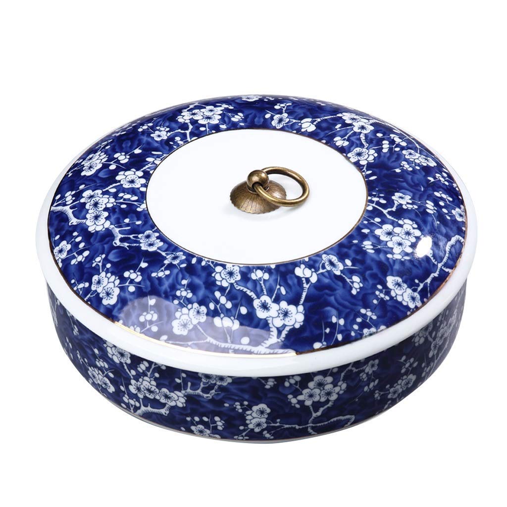 Blue and White Porcelain Cherry Blossom Covered Jar - YUBIN Handcrafted Jingdezhen Vase (9.1