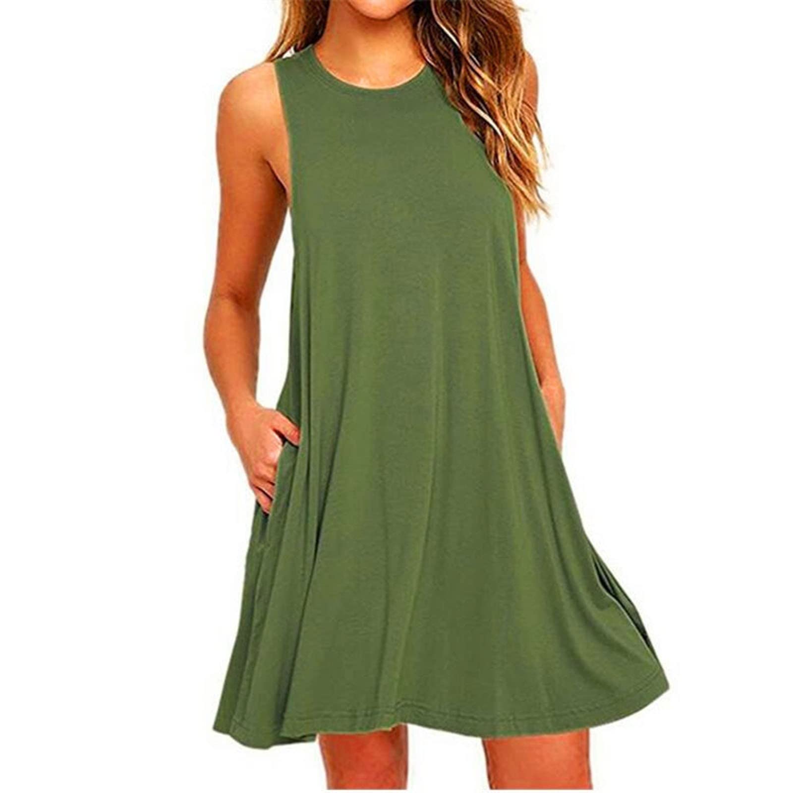 Women's Summer Casual T-Shirt Dress - Beach Cover Up, Plain Pleated Tank Dress for Cocktail & Party Wear | Lightweight & Comfortable for Vacation, Poolside, and Outdoor Activities