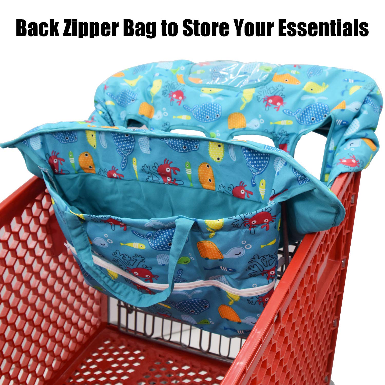 Twin Double Baby Shopping Cart Cover for Siblings with Carrying Case - Fits Costco & Sam's Club Warehouse Carts - Blue Sea World Design for Grocery Shopping & Mall Outings