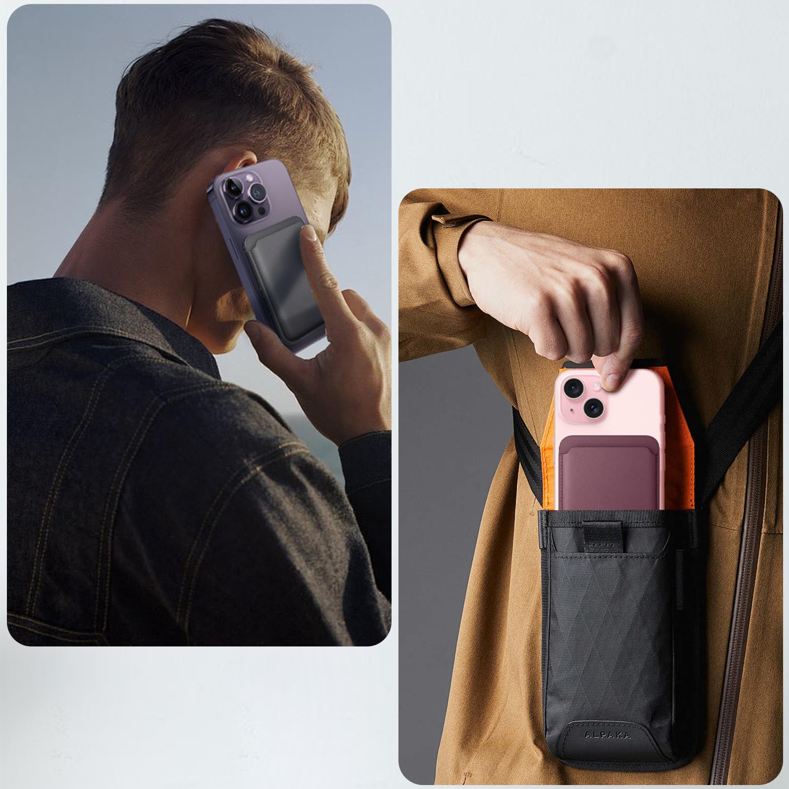 S. Dawezo Magnetic Magsafe Wallet for iPhone 15/14/13/12 Series - Strong Magnet Woven Twill Card Holder Phone Wallet (Black/Gray) - Perfect for Everyday Use, Travel & Contactless Payments