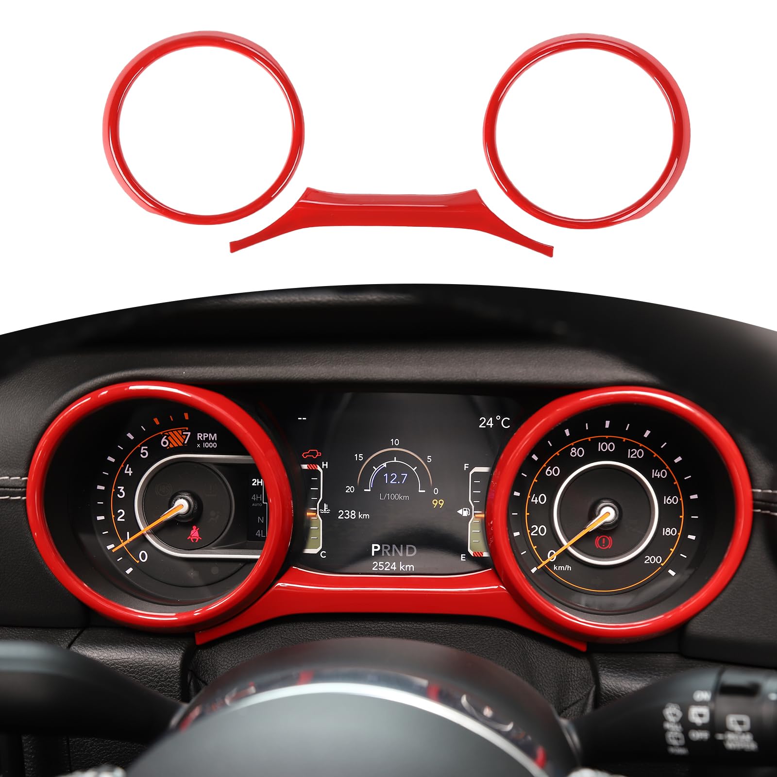 Jeep Wrangler JL JLU & Gladiator JT Dashboard Cluster Panel Gauge Trim Ring Cover (2018-2023) - 3-Piece Red Interior Accessories for Enhanced Style & Protection - Perfect for Off-Roading & Customization