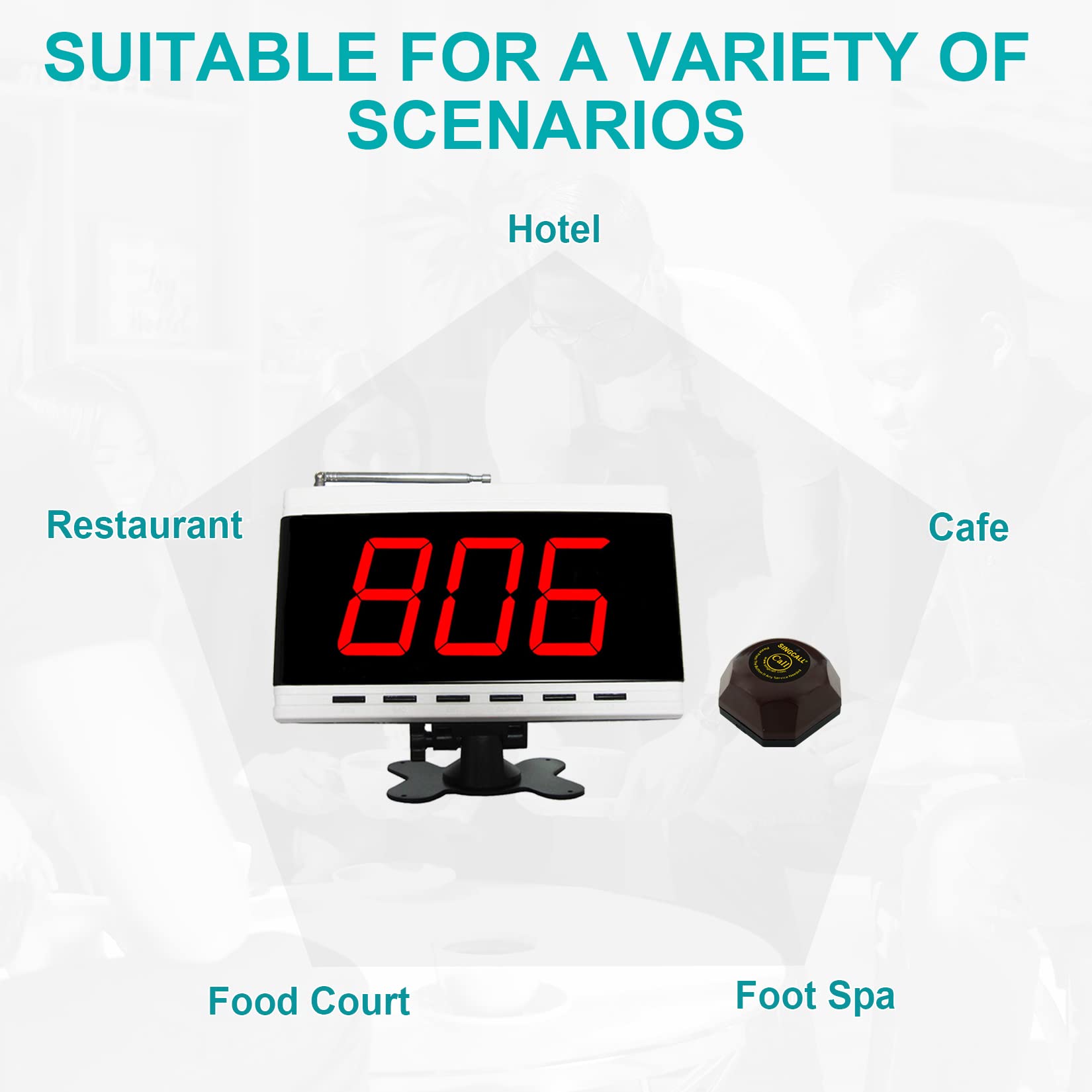 SINGCALL Wireless Nurse Call System - Hospital & Restaurant Paging System with 1 Display & 10 Table Bells - Ideal for Patient Care, Elderly Assistance, and Food Service Staff Communication