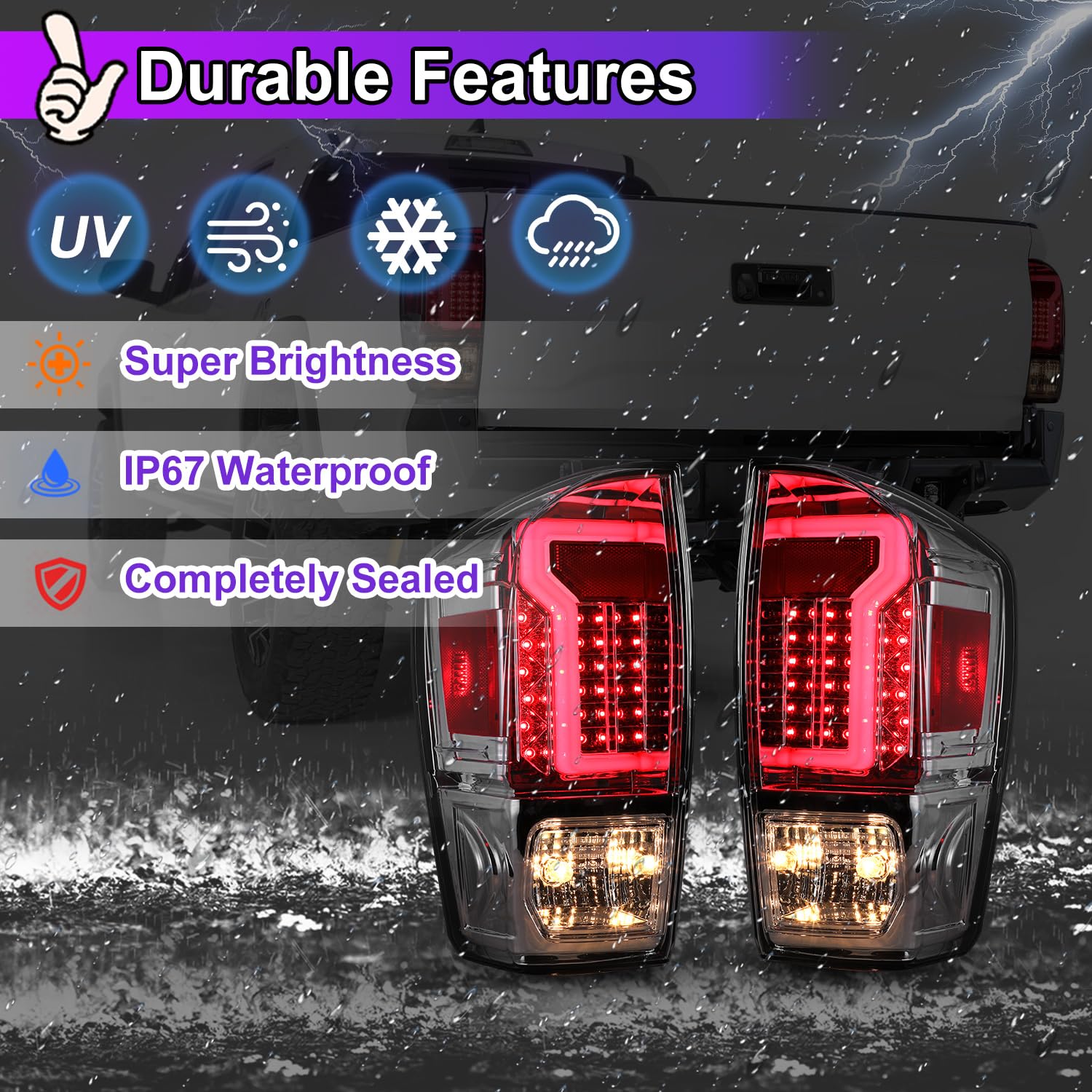 Nixon Offroad LED Tail Lights for Toyota Tacoma 2016-2023 - Chrome Housing with Clear Lens - Direct Replacement Rear Lamp Assembly (1 Pair) - Perfect for Off-Roading, Night Driving & Vehicle Customization