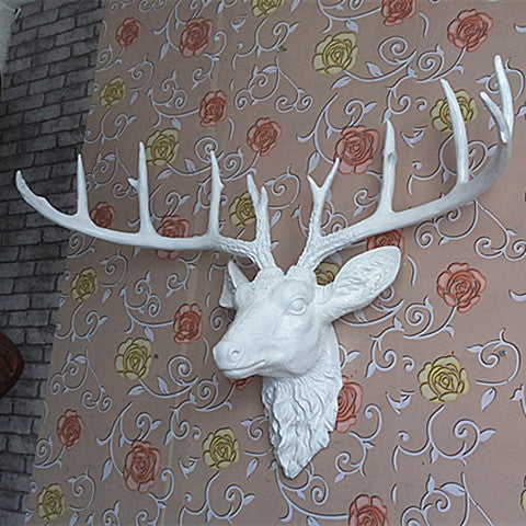 Elegant European Style Resin White Deer Head Wall Sculpture - Home, Club, KTV Decor | Handcrafted Animal Art for Living Room, Bedroom, Office Decoration
