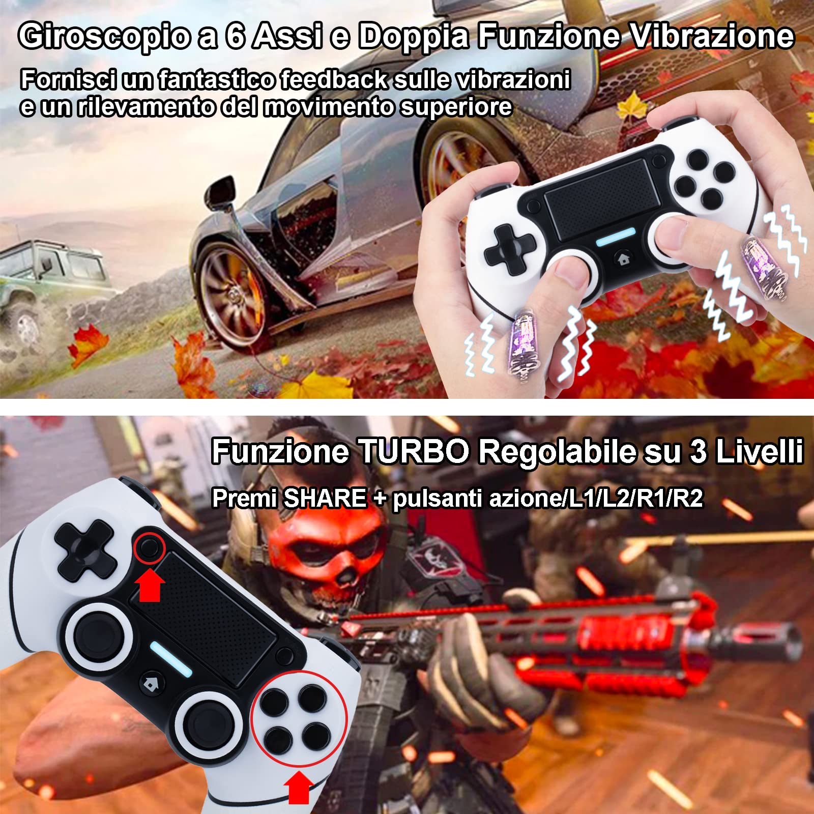 Wireless PS4 Controller Compatible with PS4/Pro/Slim & PC - Dual Vibration, 6-Axis Gyro, Turbo Mode, 1000mAh Battery, Touch Pad, Audio Jack, M1/M2 Buttons - Perfect for Gaming, Streaming & Esports