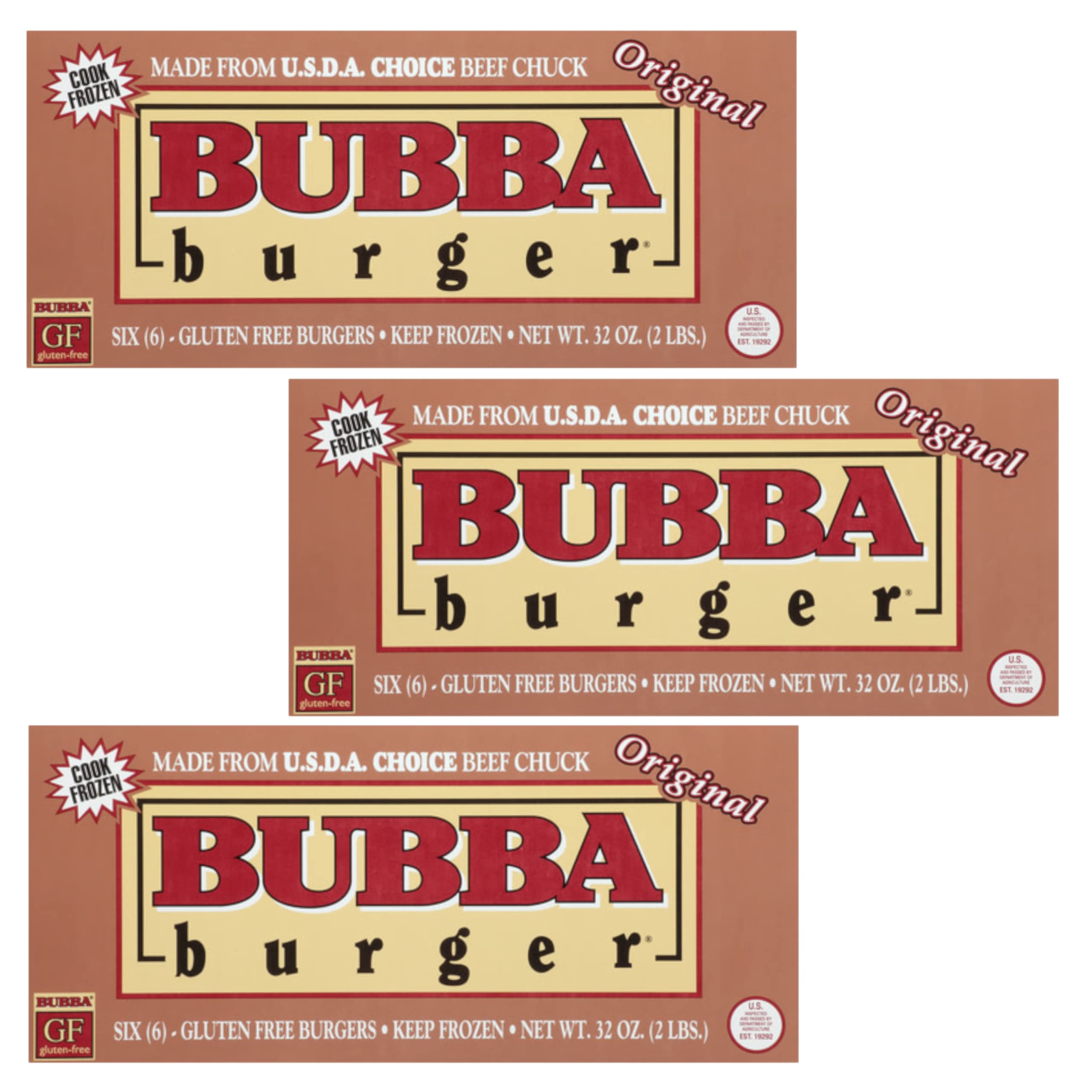 Bubba Burger Original 100% USDA Choice Beef Chuck Burgers - Gluten Free, No Trimmings or Preservatives - 3 Pack (32oz Each) - Perfect for BBQs, Family Gatherings & Outdoor Cooking