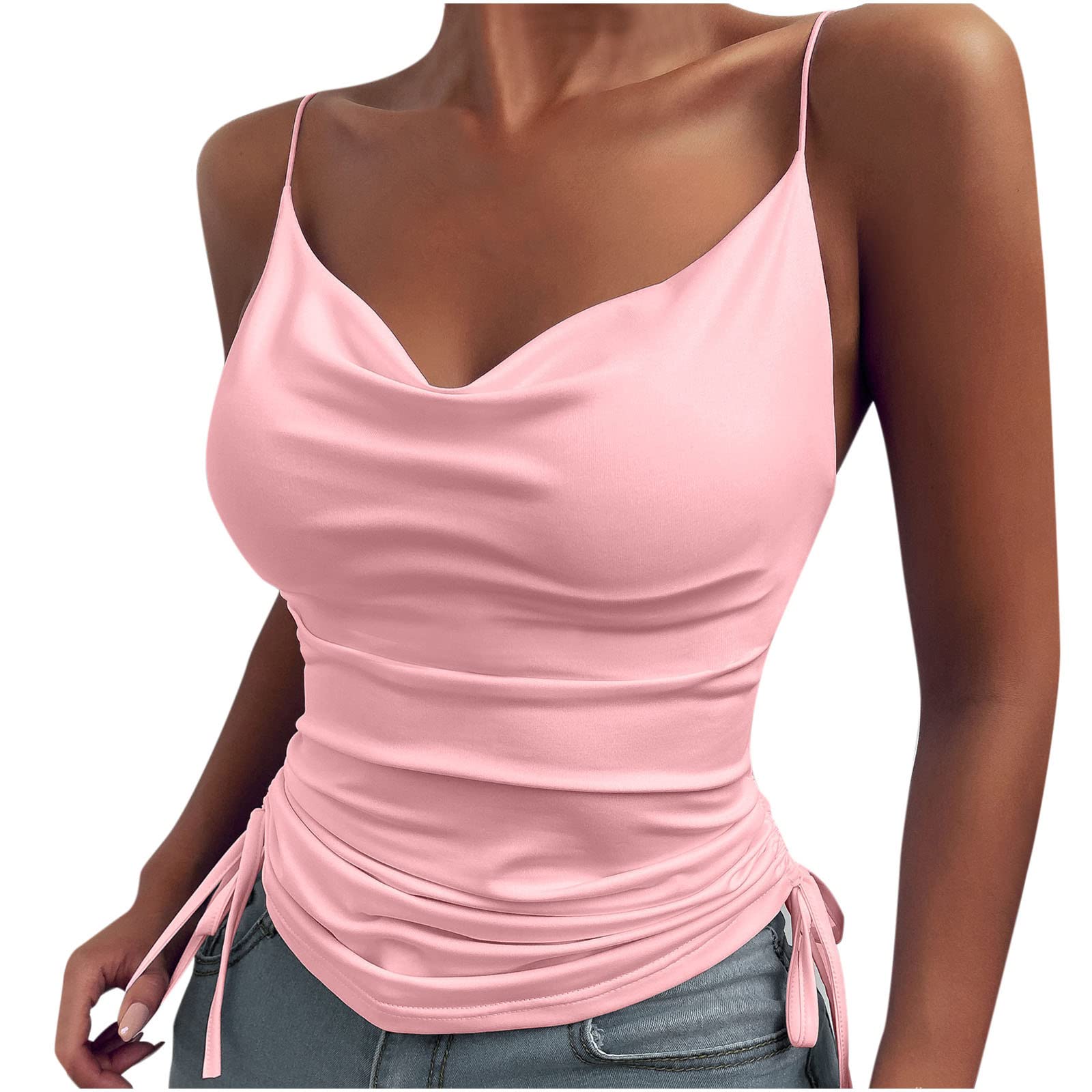 Sexy V Neck Cami Tank Tops for Women - Spaghetti Strap Sleeveless Shirts with Side Tie | Perfect for Summer, Beach, Casual Outfits & Layering