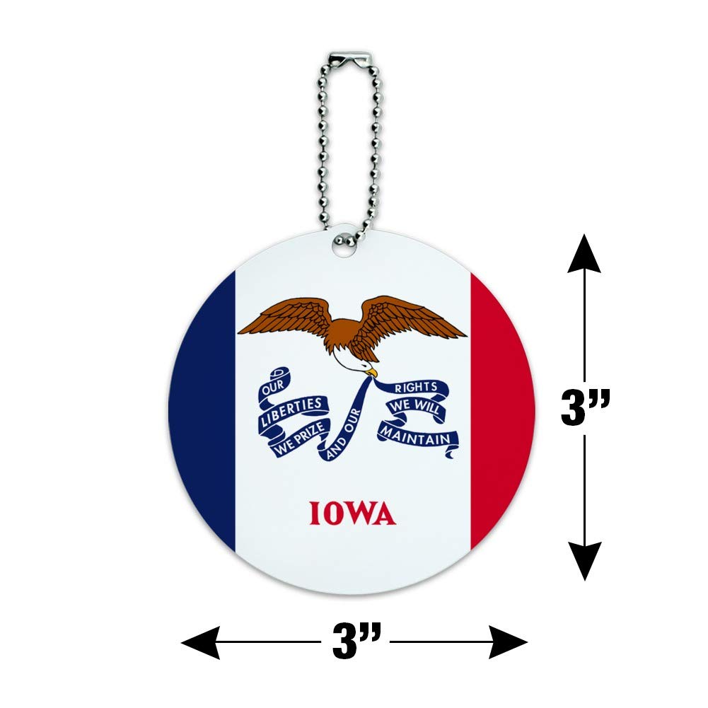 Iowa State Flag Round Luggage ID Tag - Durable Suitcase Identification Card for Carry-On Bags - Perfect for Travel, Business Trips & Vacation Identification