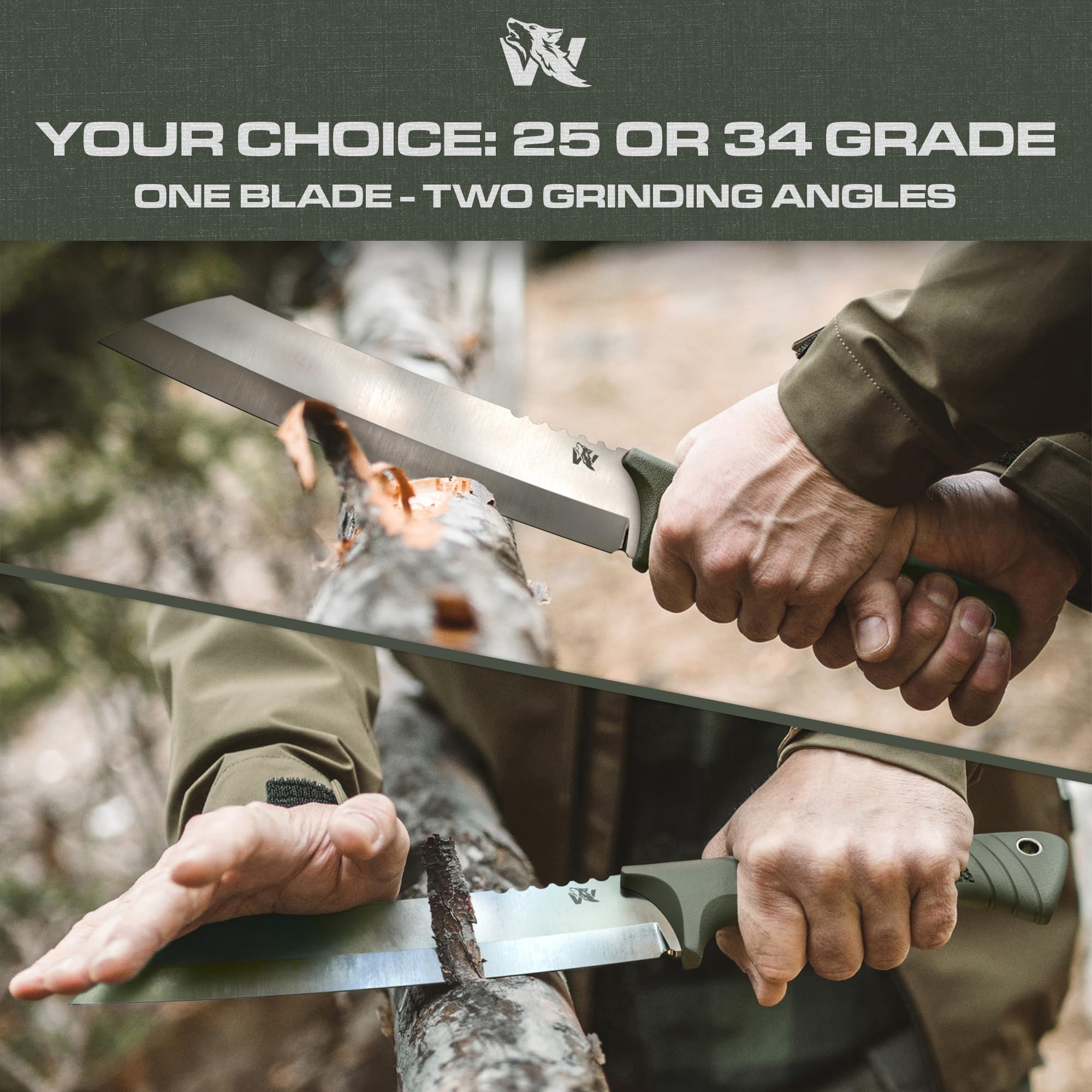 D2 Steel Survival Machete with Sheath - Full Tang Tactical Knife for Bushcraft, Yard Work & Tree Cutting - Heavy Duty TPE Handle for Outdoor Camping, Hunting & Emergency Preparedness